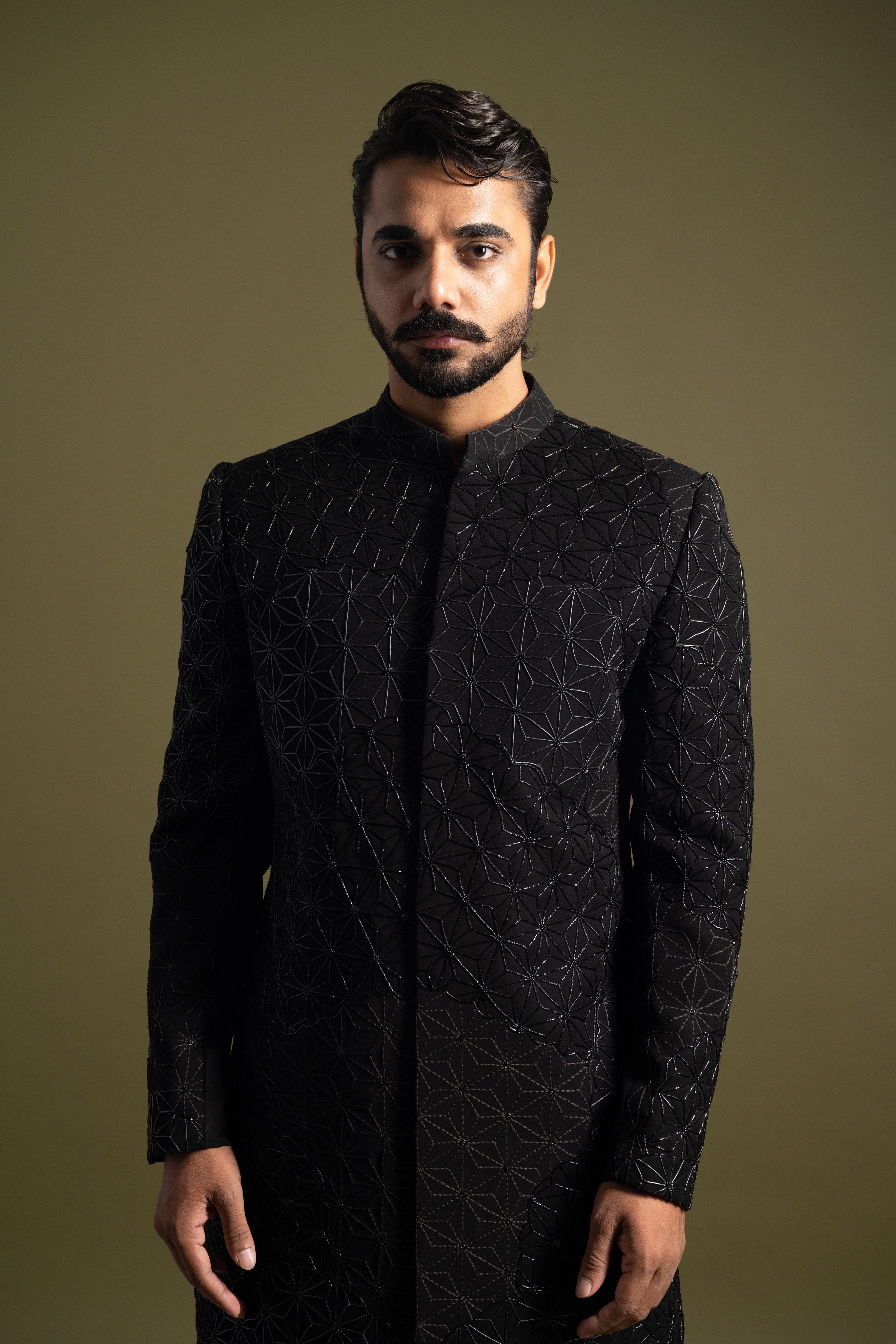 BLACK LEATHER CORD ACHKAN SET
