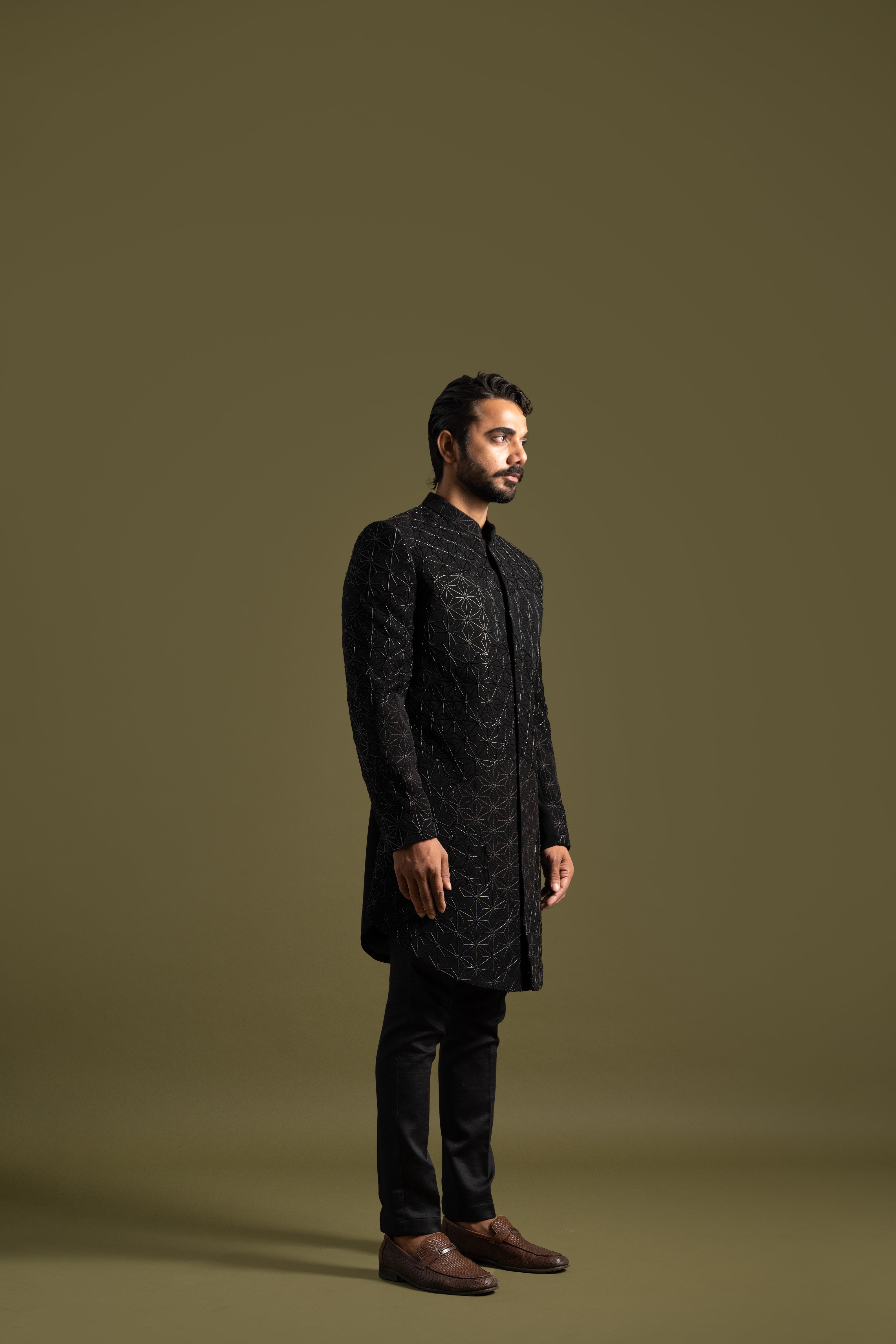 BLACK LEATHER CORD ACHKAN SET