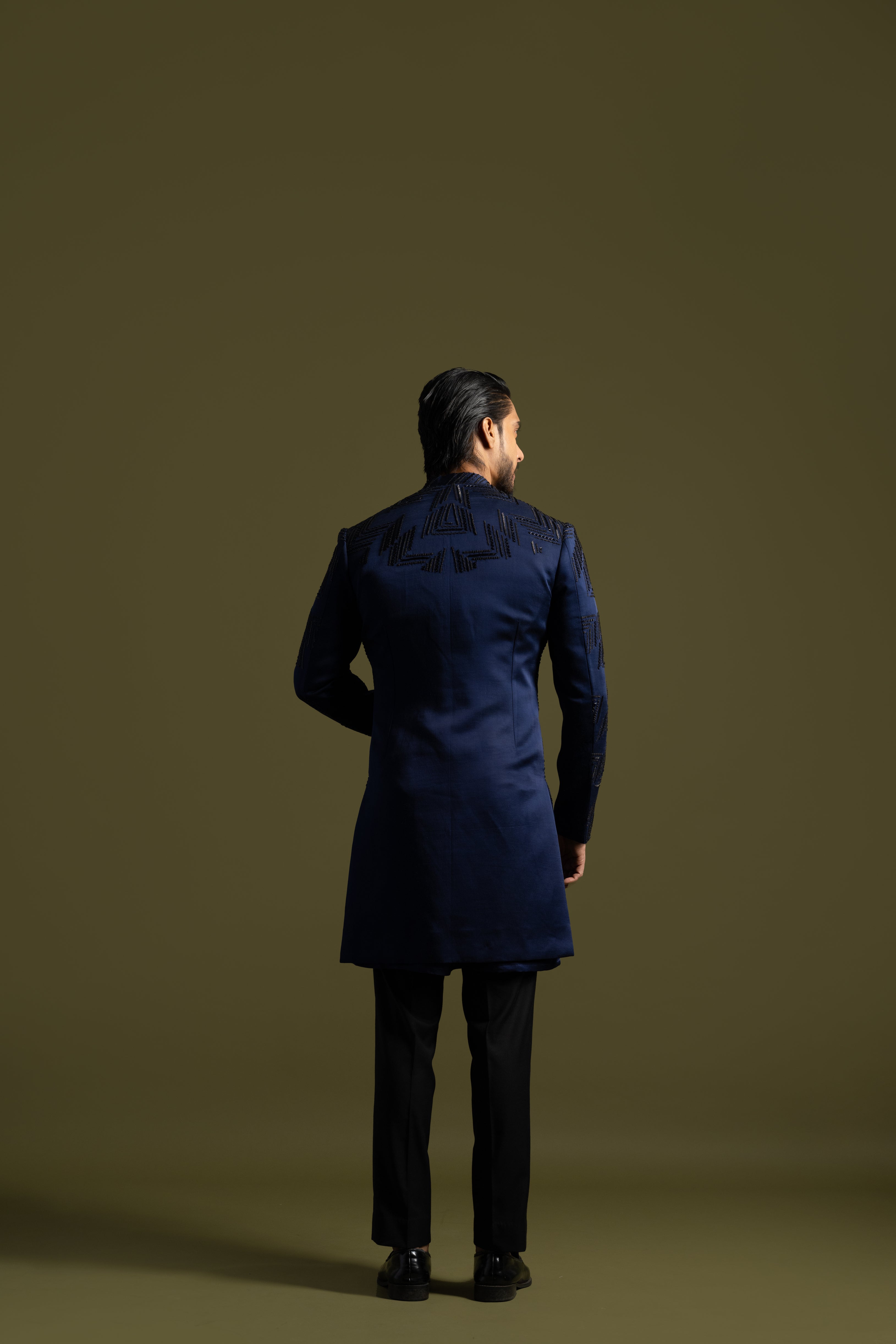 NAVY BLUE HERRINGBONE ACHKAN SET