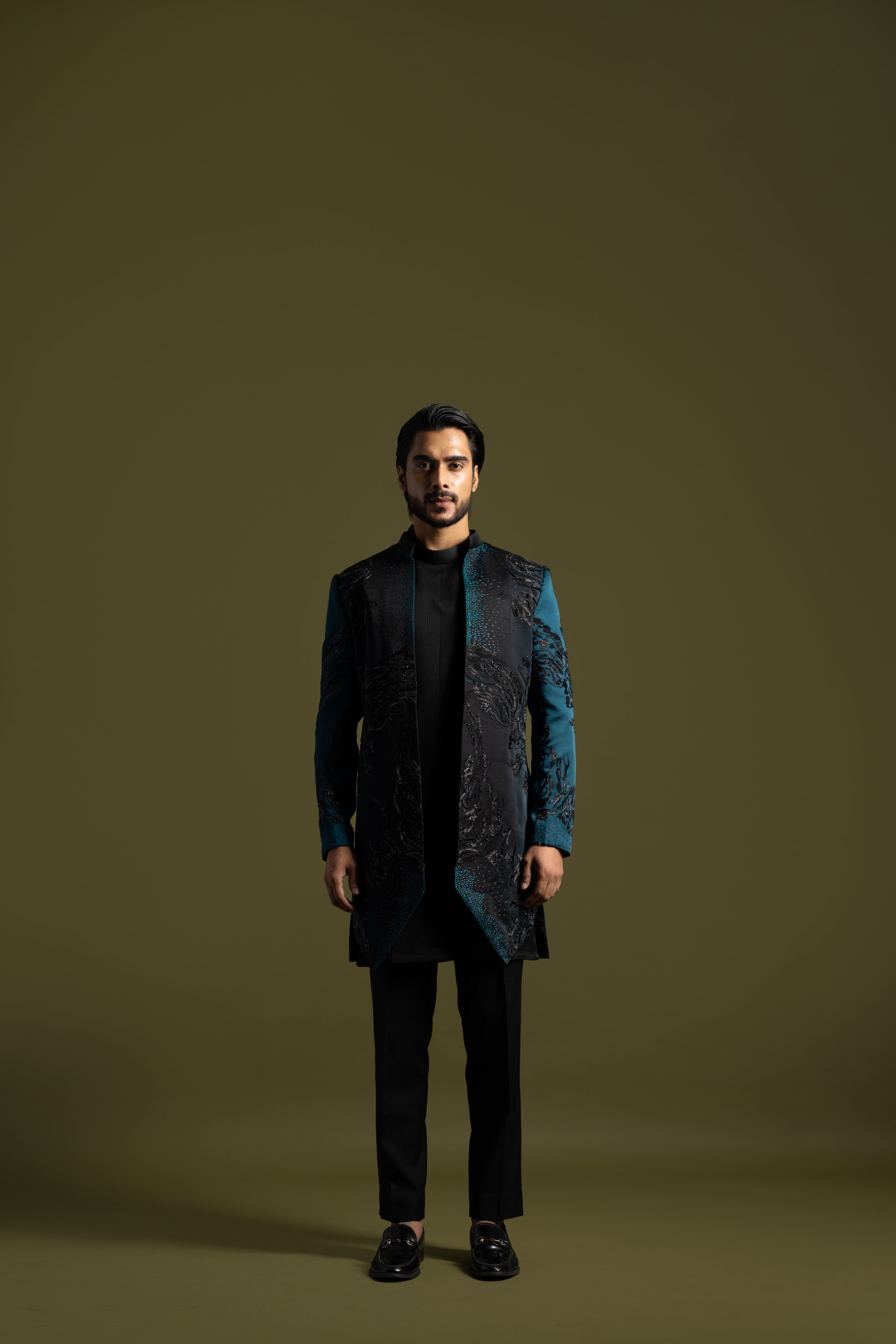 TEAL & BLACK OMBRE ACHKAN SET