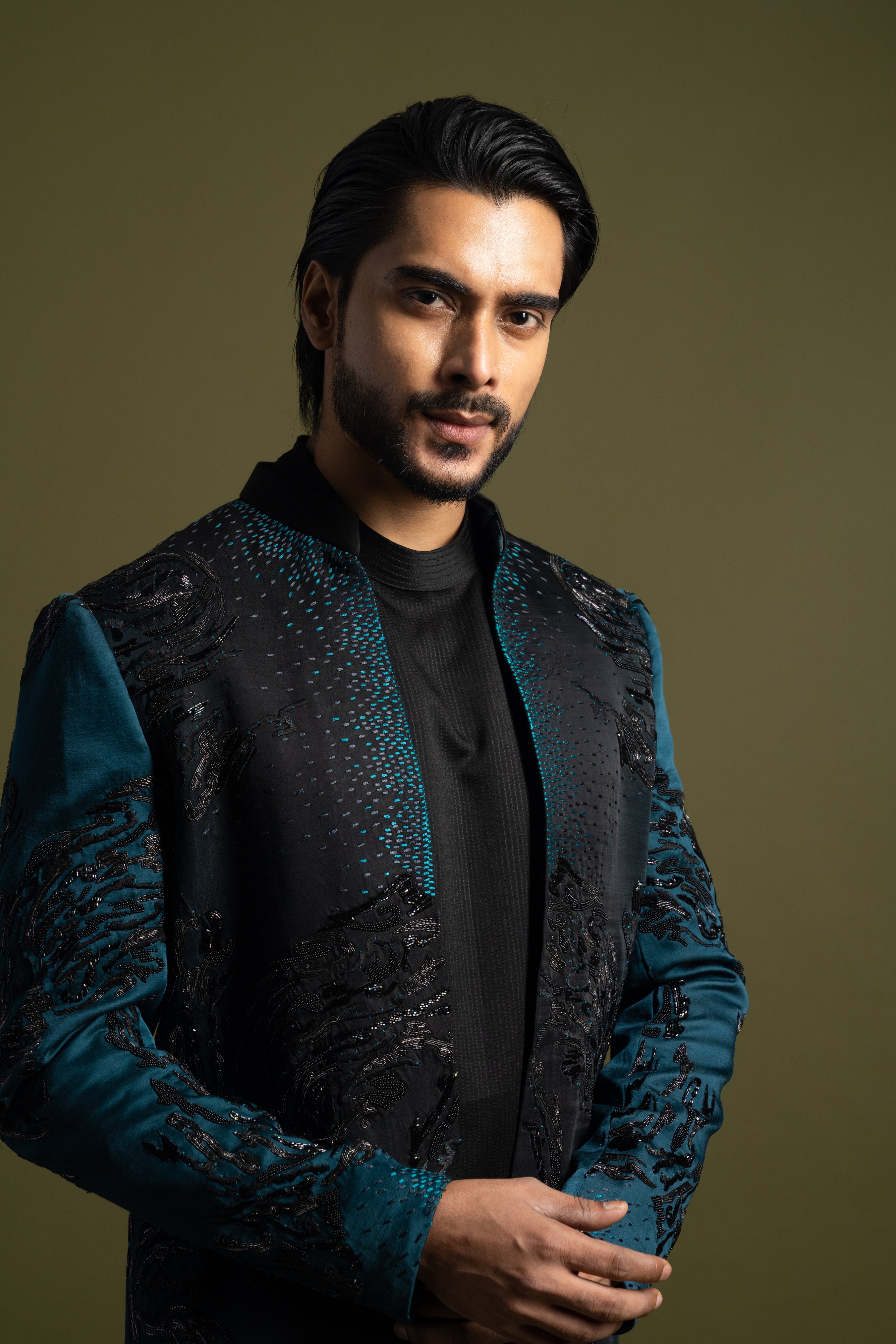 TEAL & BLACK OMBRE ACHKAN SET