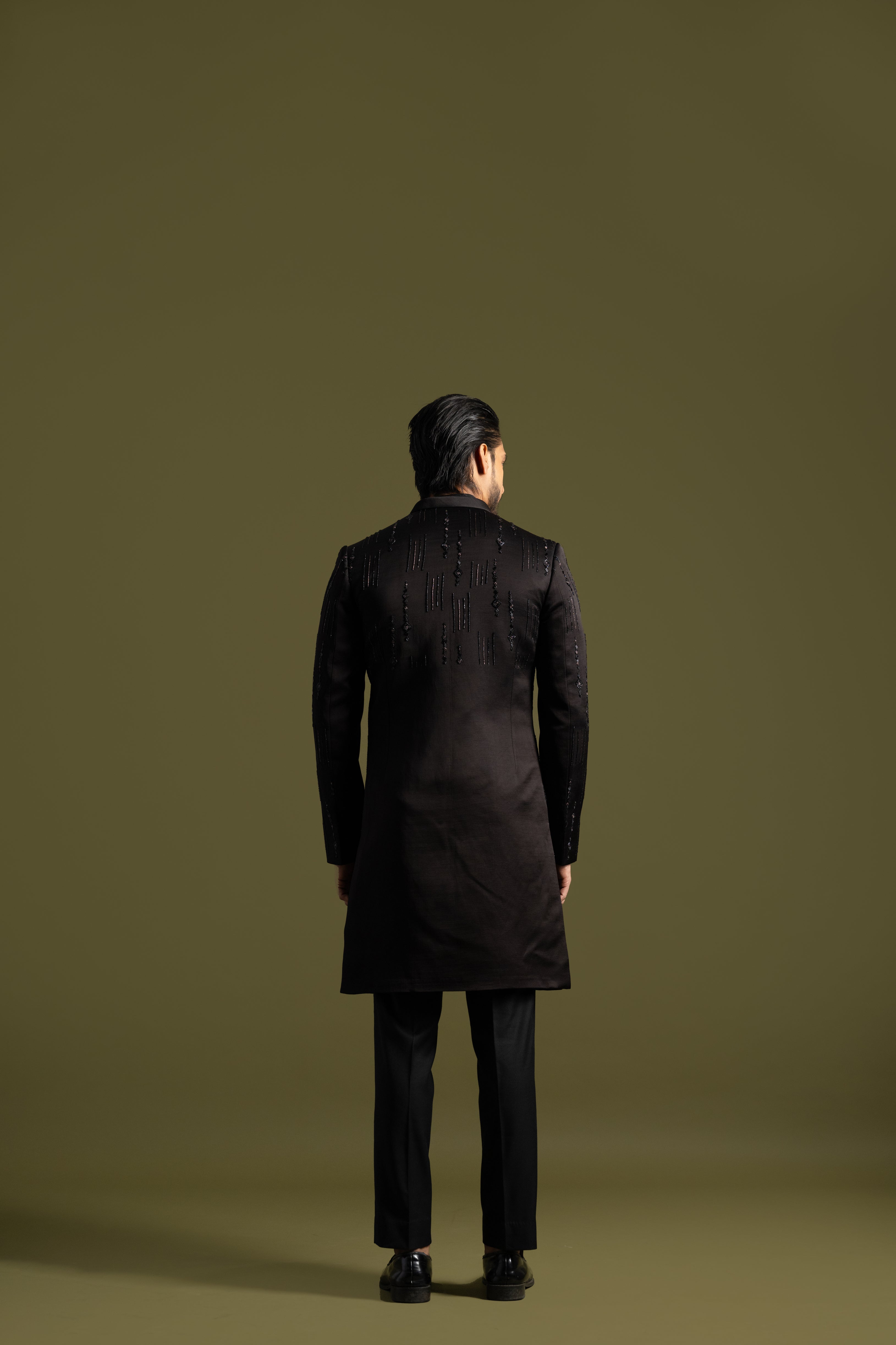 BLACK DOUBLE-PANELLED ACHKAN SET