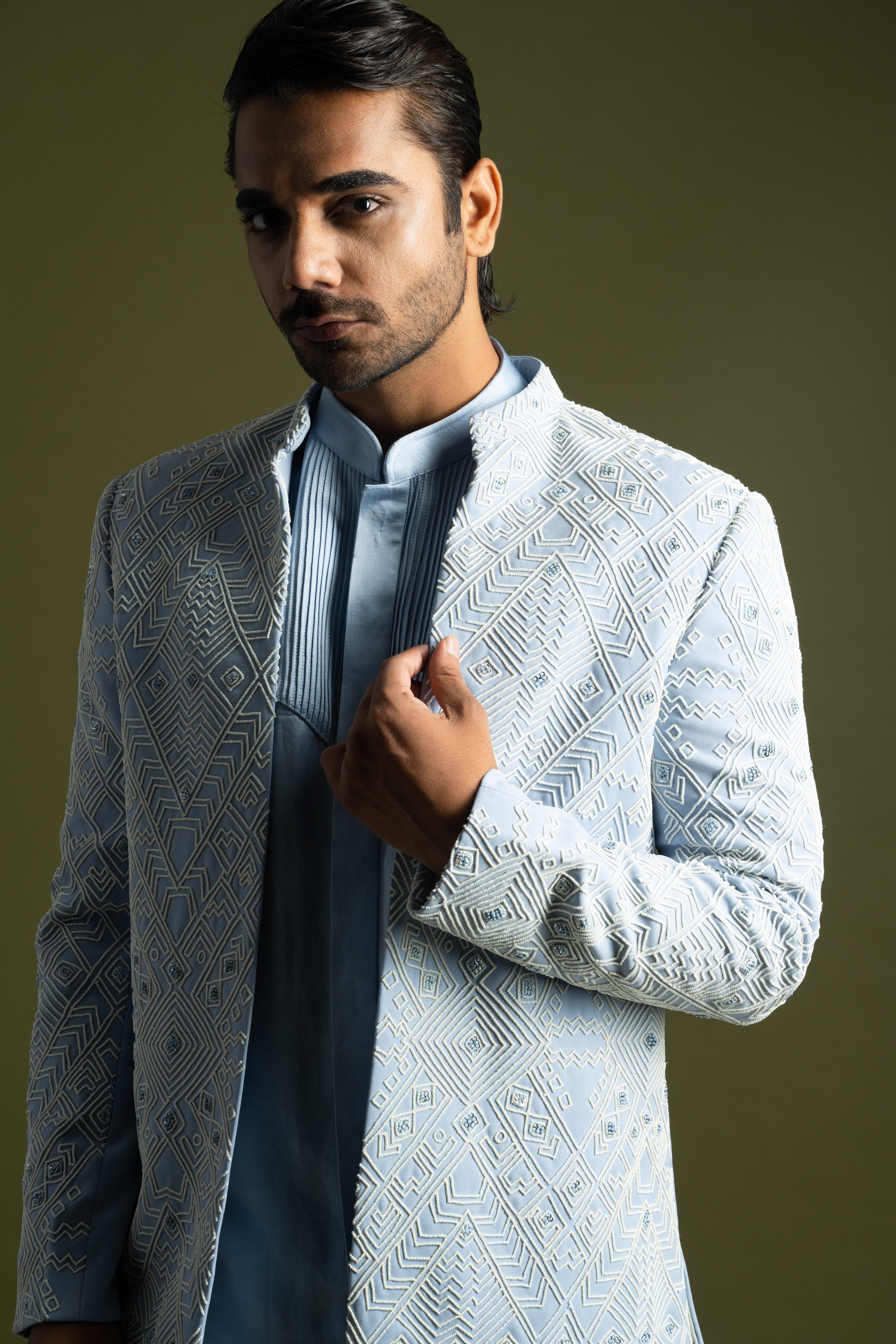 ICE BLUE CHIDWORK ACHKAN SET