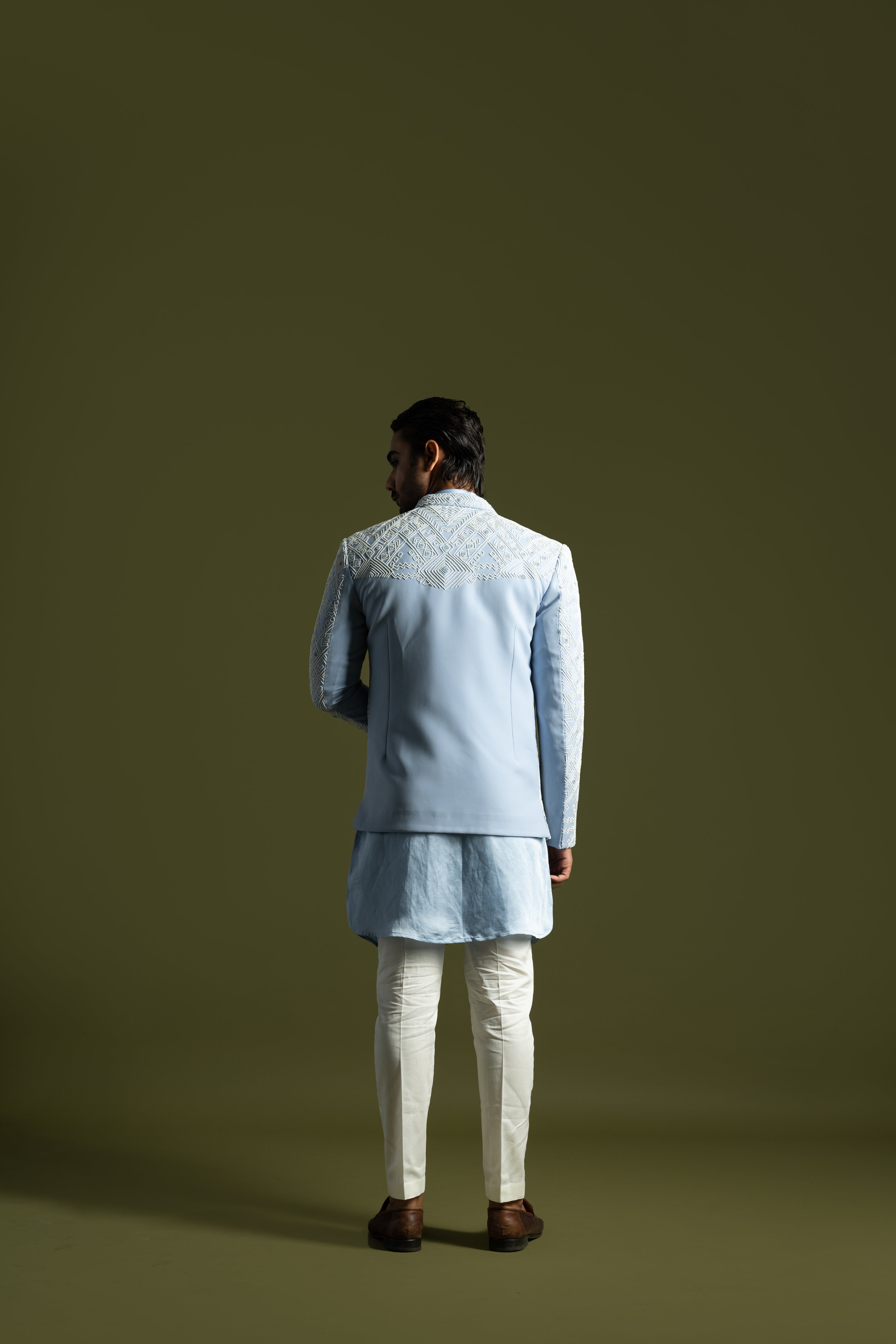 ICE BLUE CHIDWORK ACHKAN SET