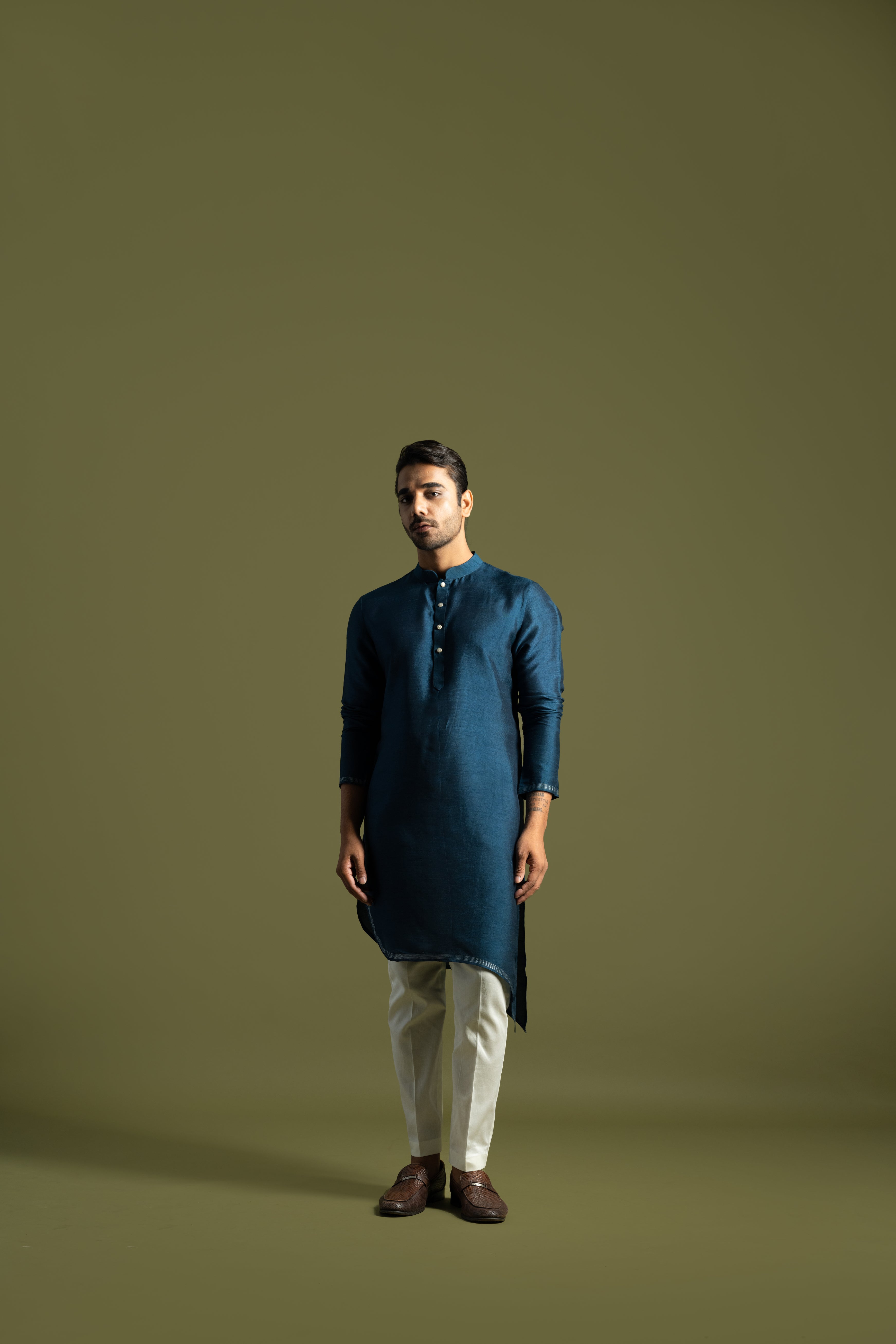 TEAL BLUE DIAGONAL CUT KURTA SET