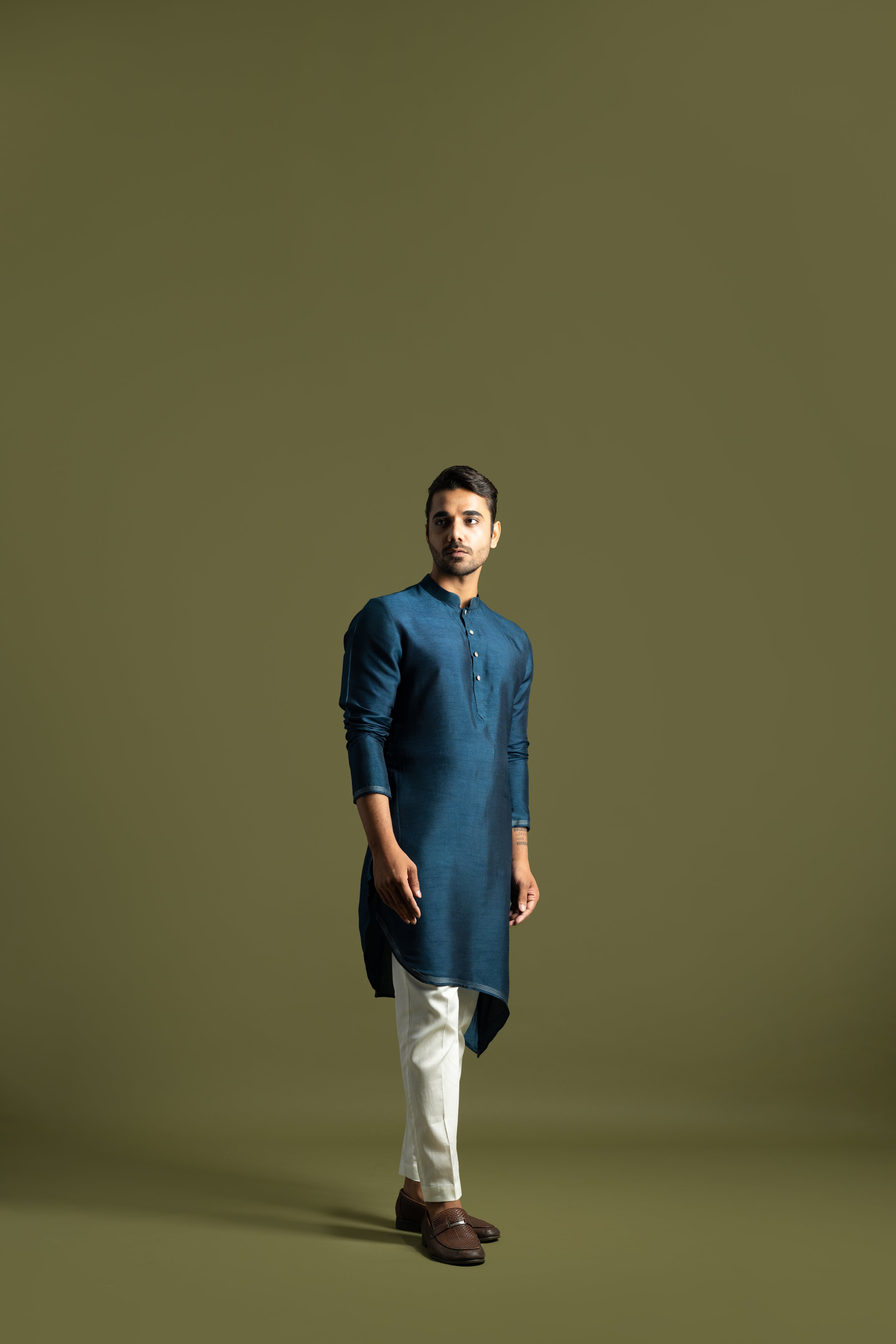 TEAL BLUE DIAGONAL CUT KURTA SET