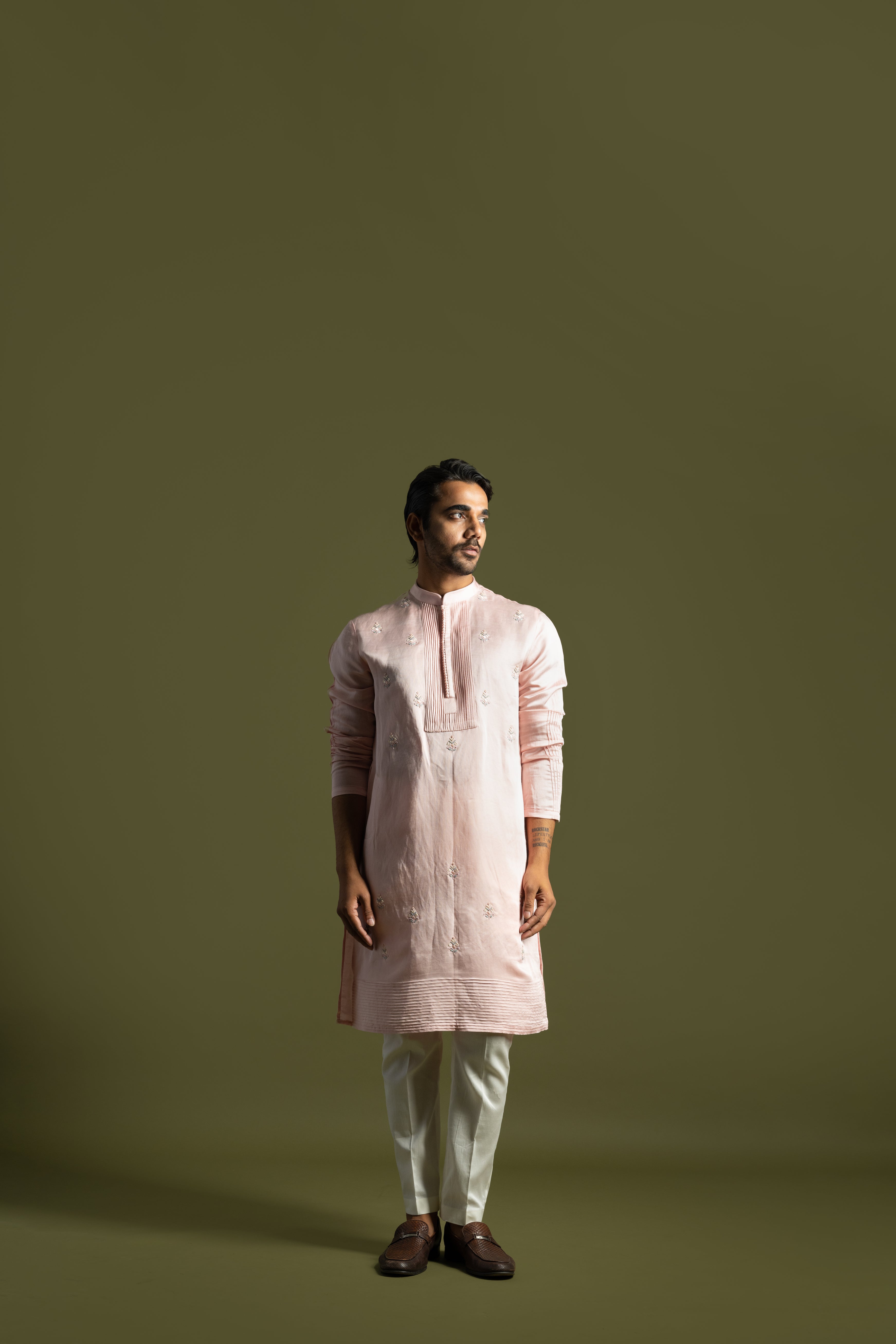 FLORAL MOTIFS PASTEL PINK KURTA SET