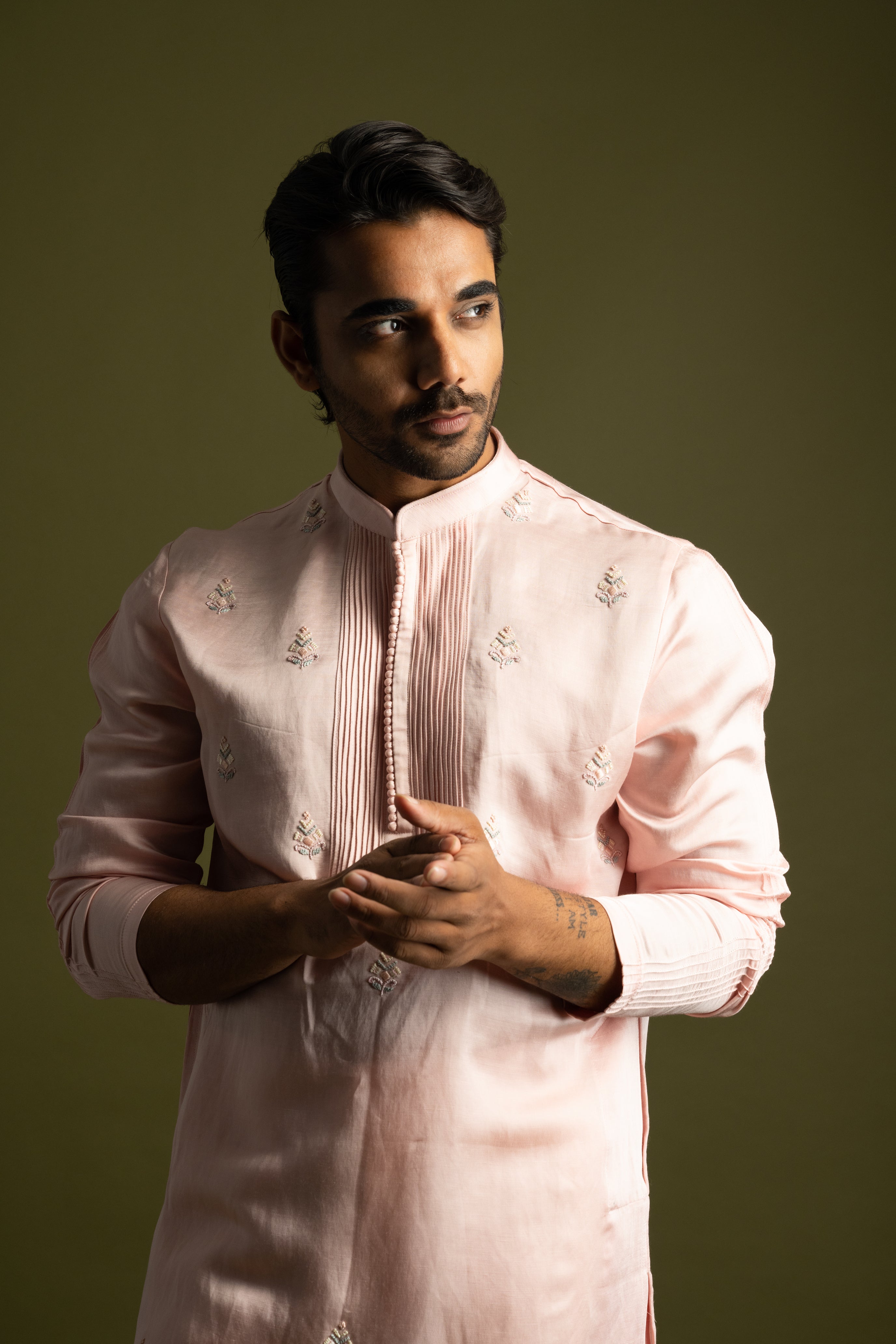 FLORAL MOTIFS PASTEL PINK KURTA SET