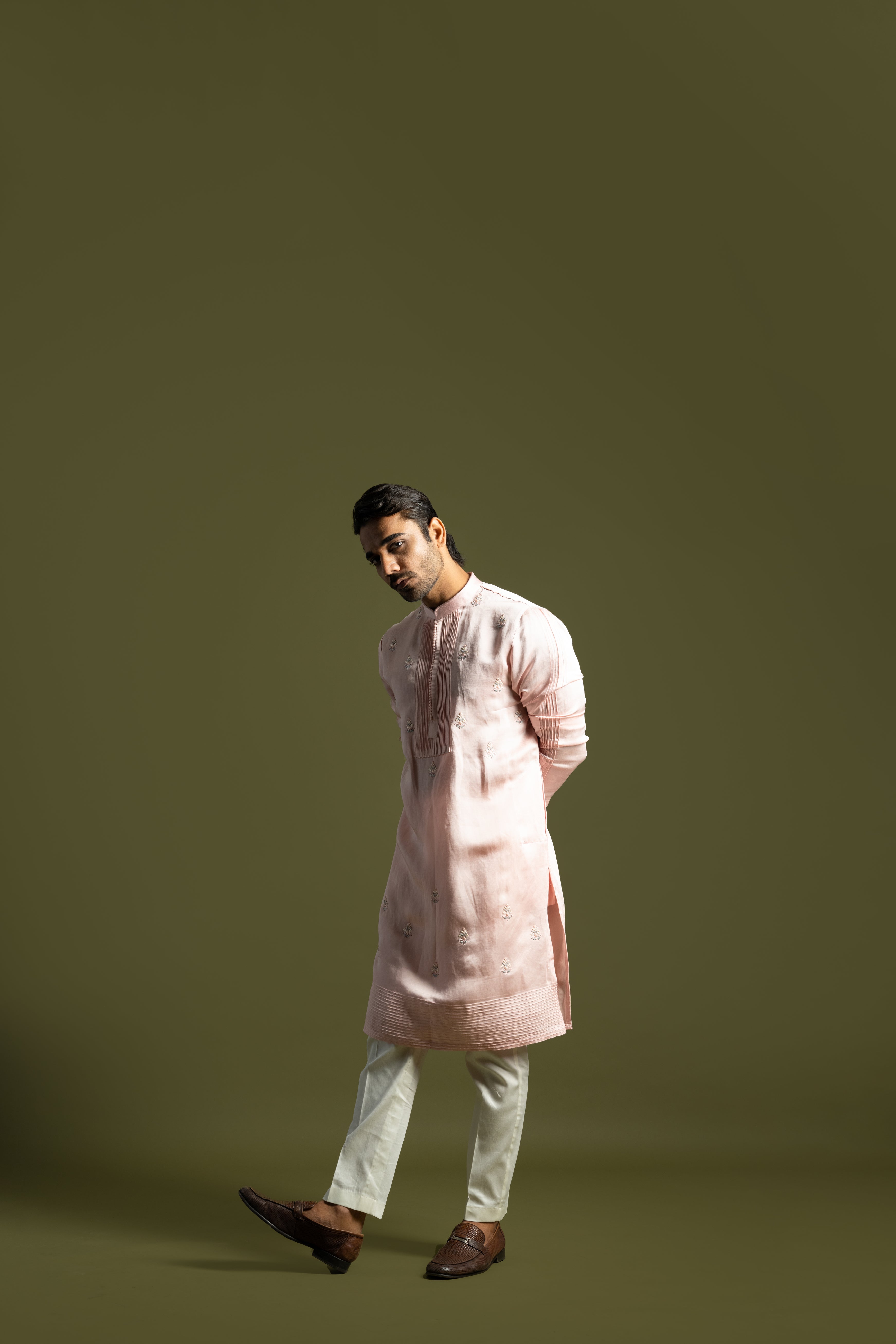 FLORAL MOTIFS PASTEL PINK KURTA SET