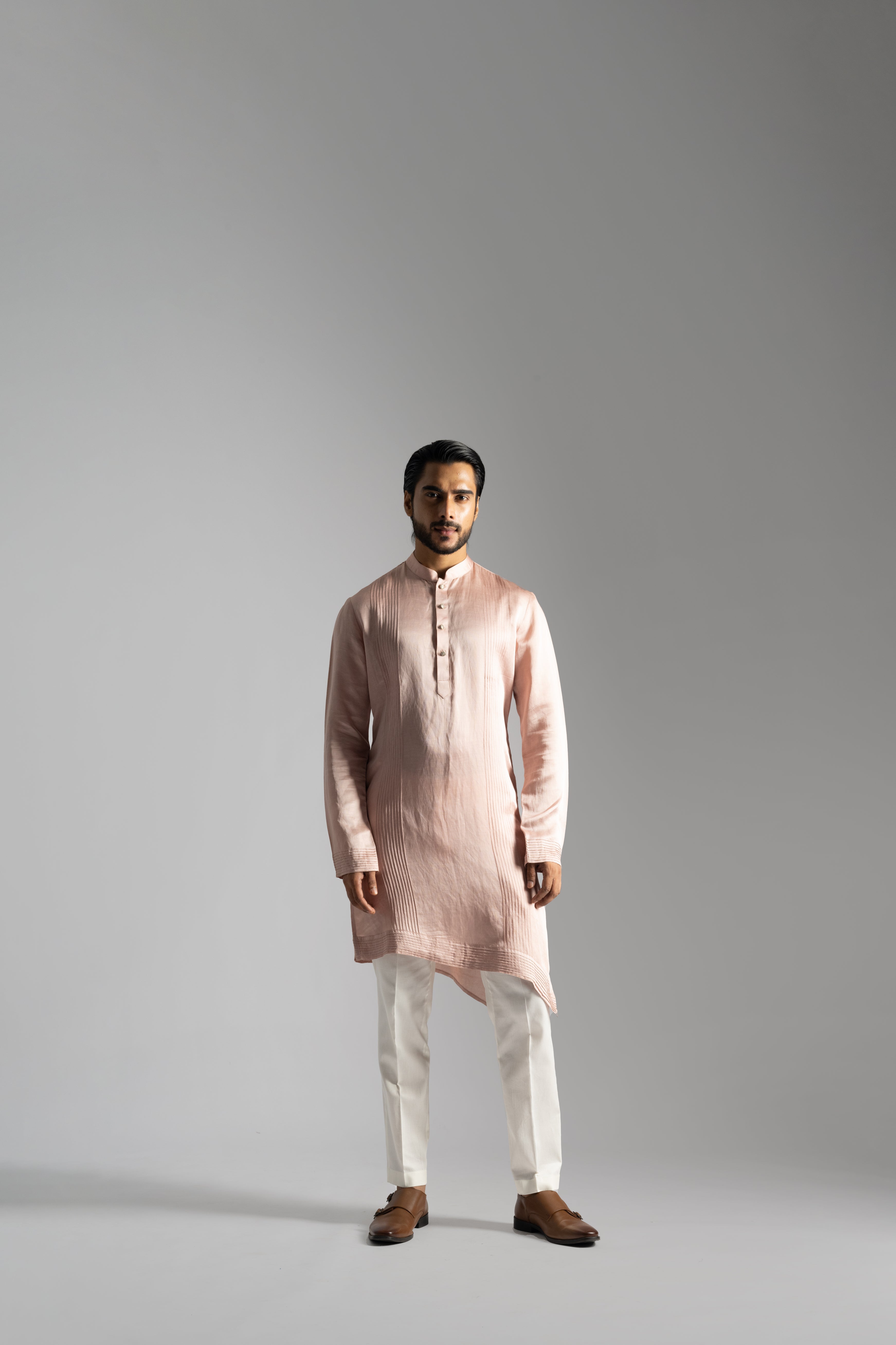 PINK VERTICAL PINTUCKS KURTA SET
