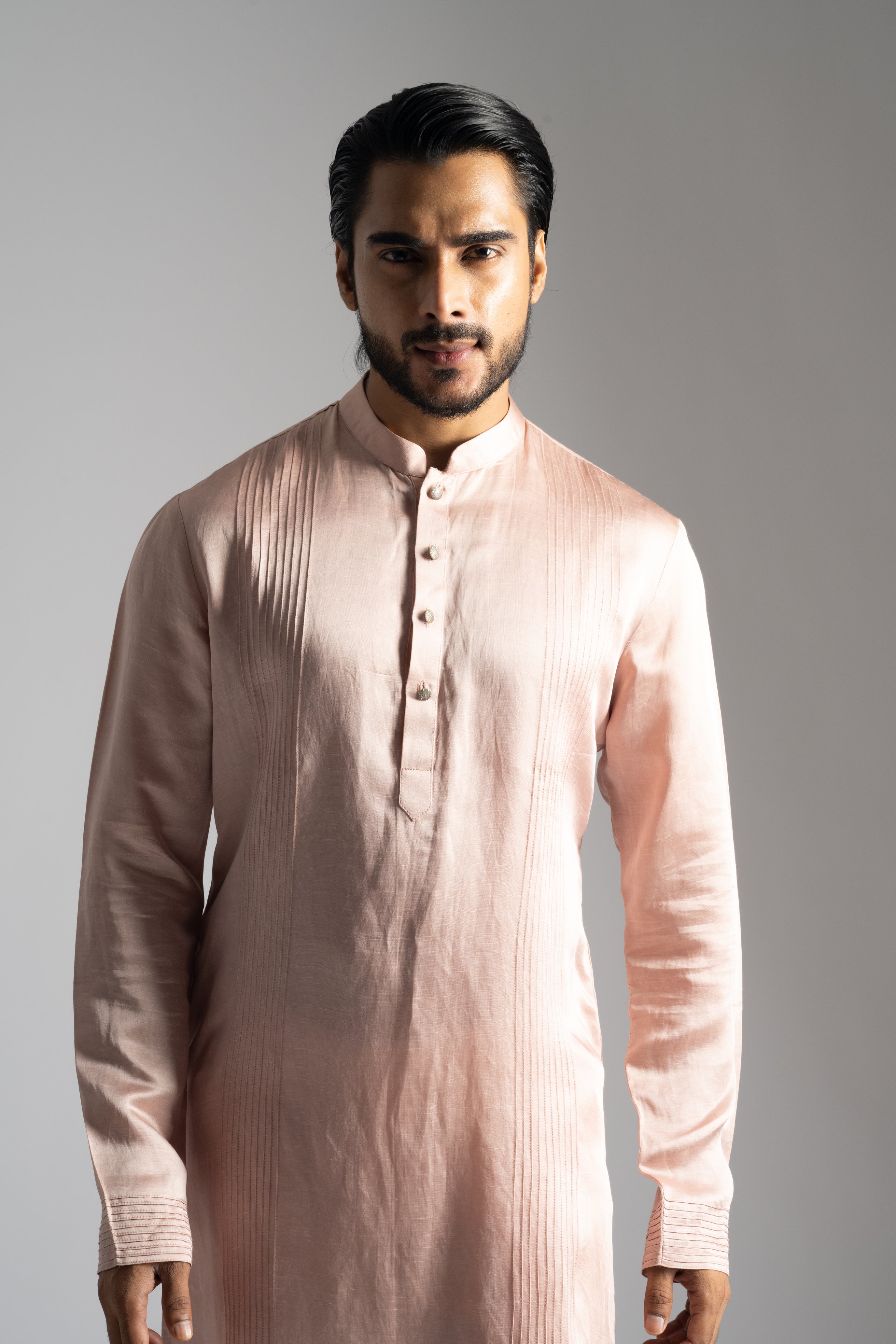 PINK VERTICAL PINTUCKS KURTA SET