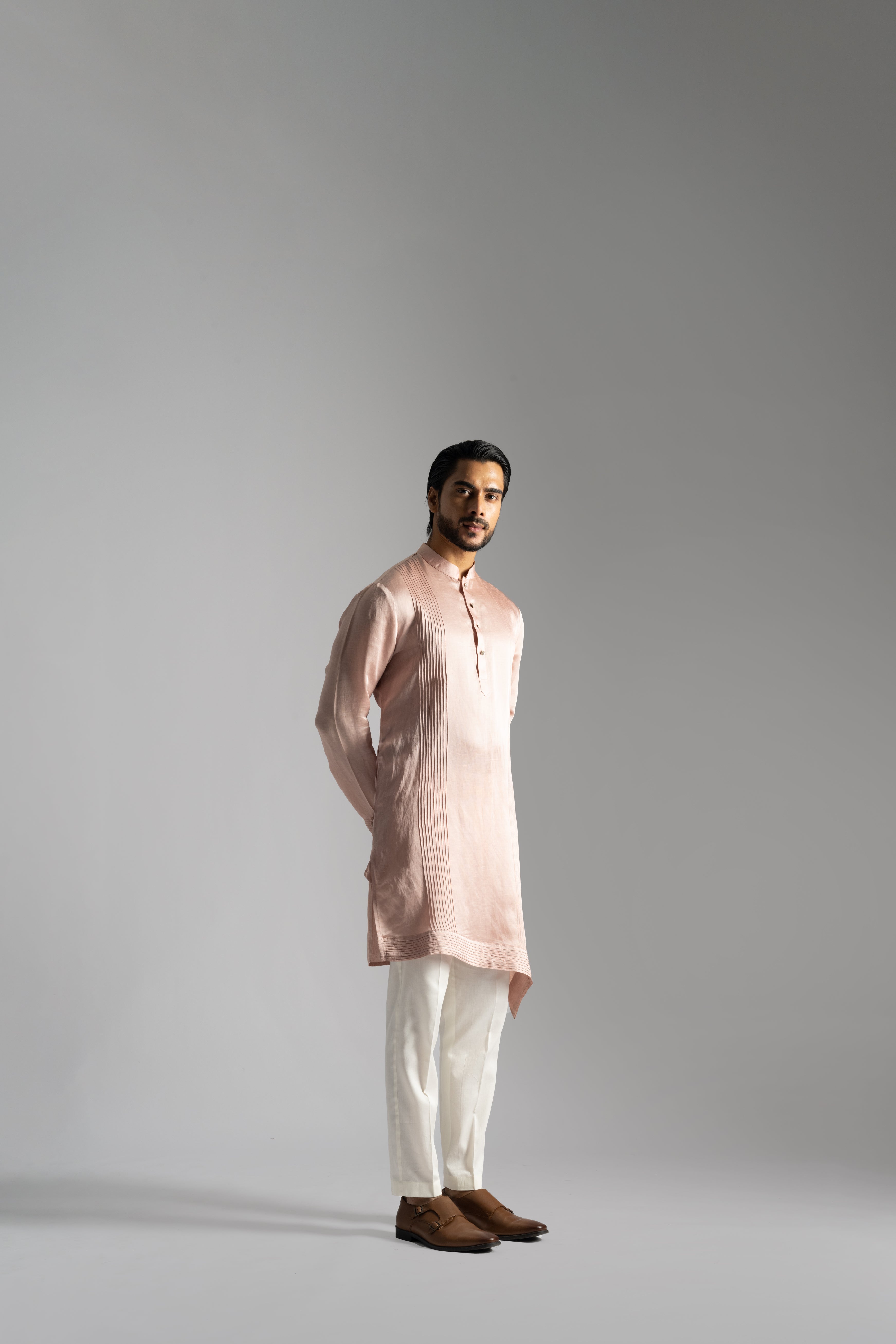 PINK VERTICAL PINTUCKS KURTA SET