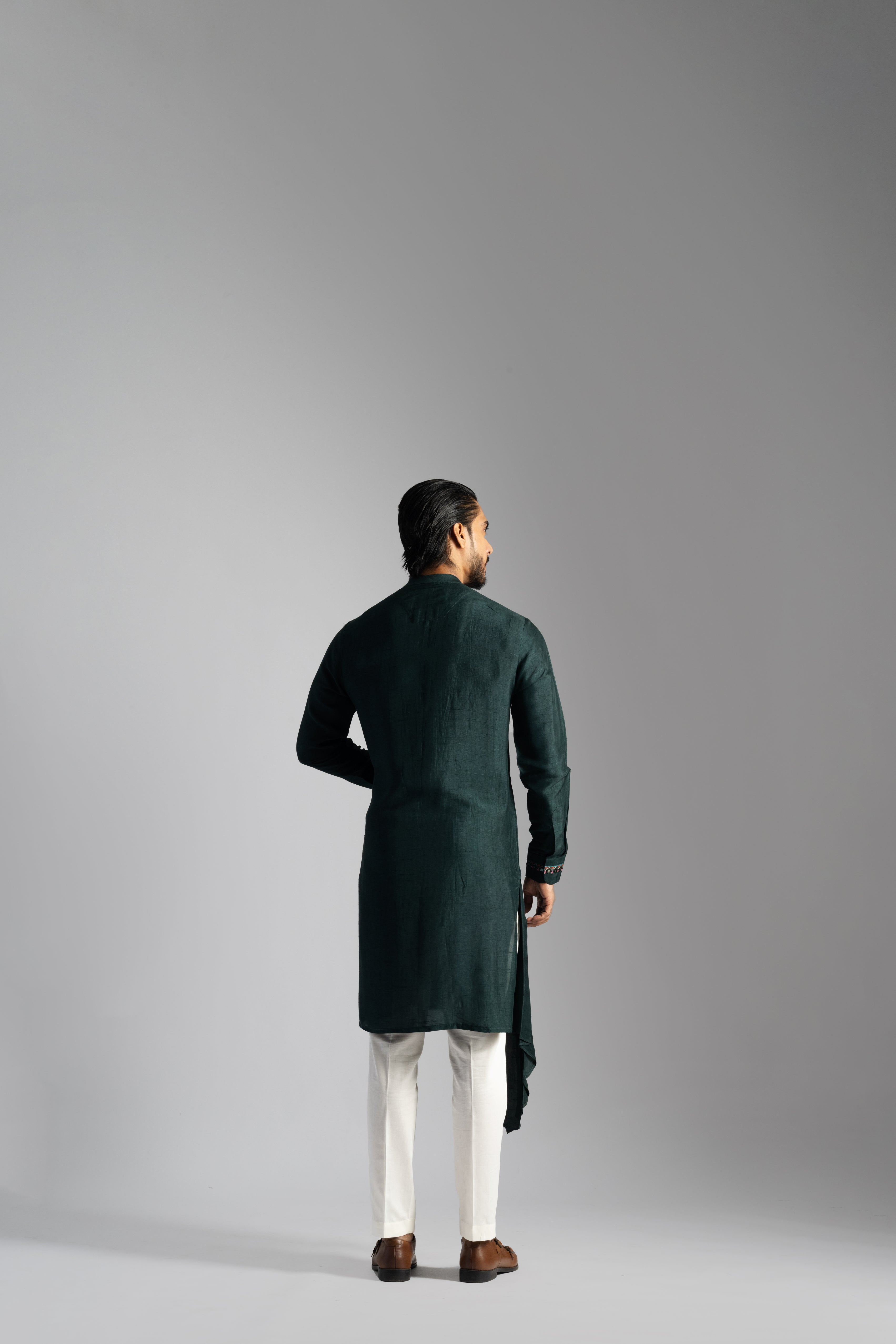 BOTTLE GREEN MIRROR WORK KURTA SET