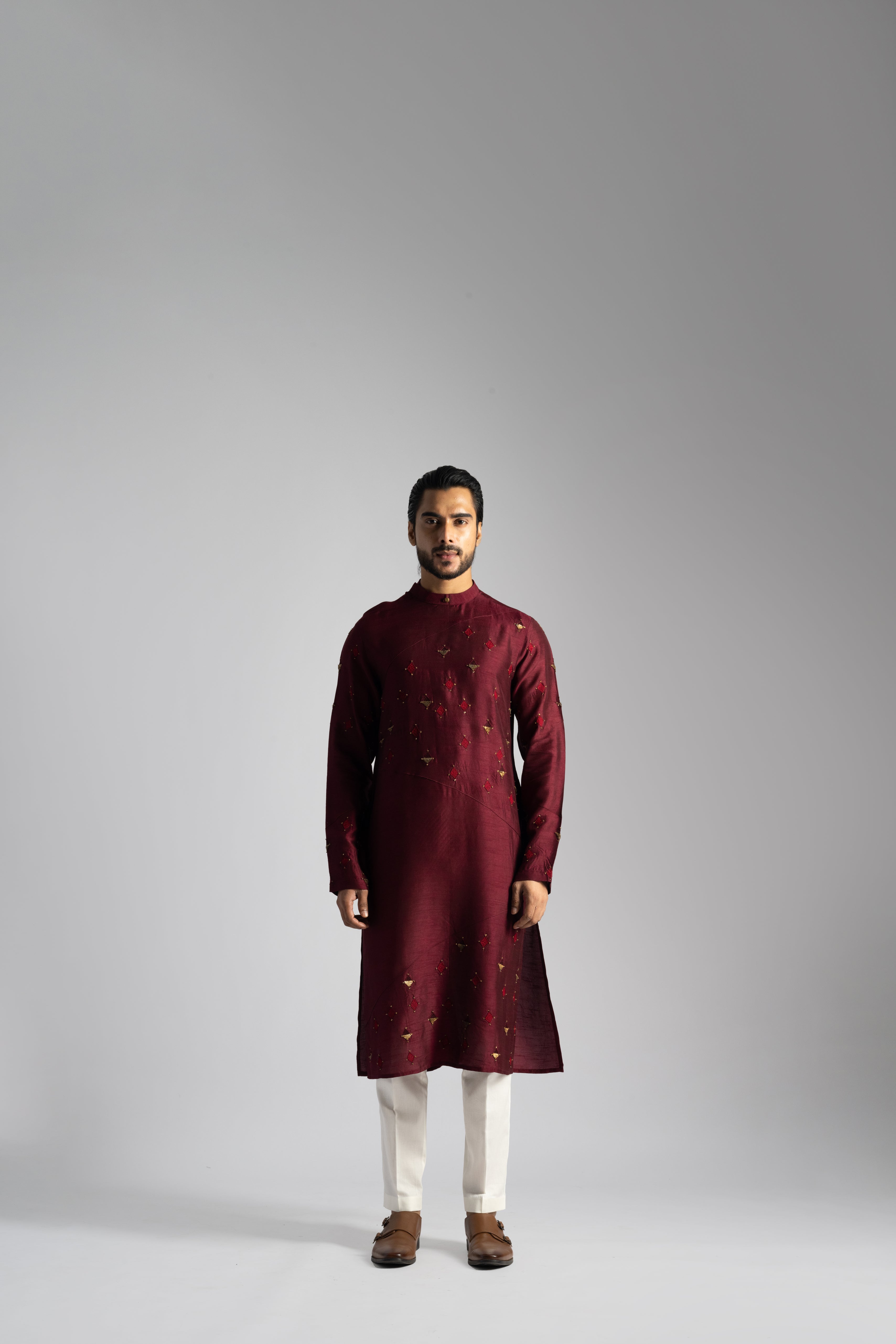 DEEP RED GEOMETRIC MOTIF KURTA SET