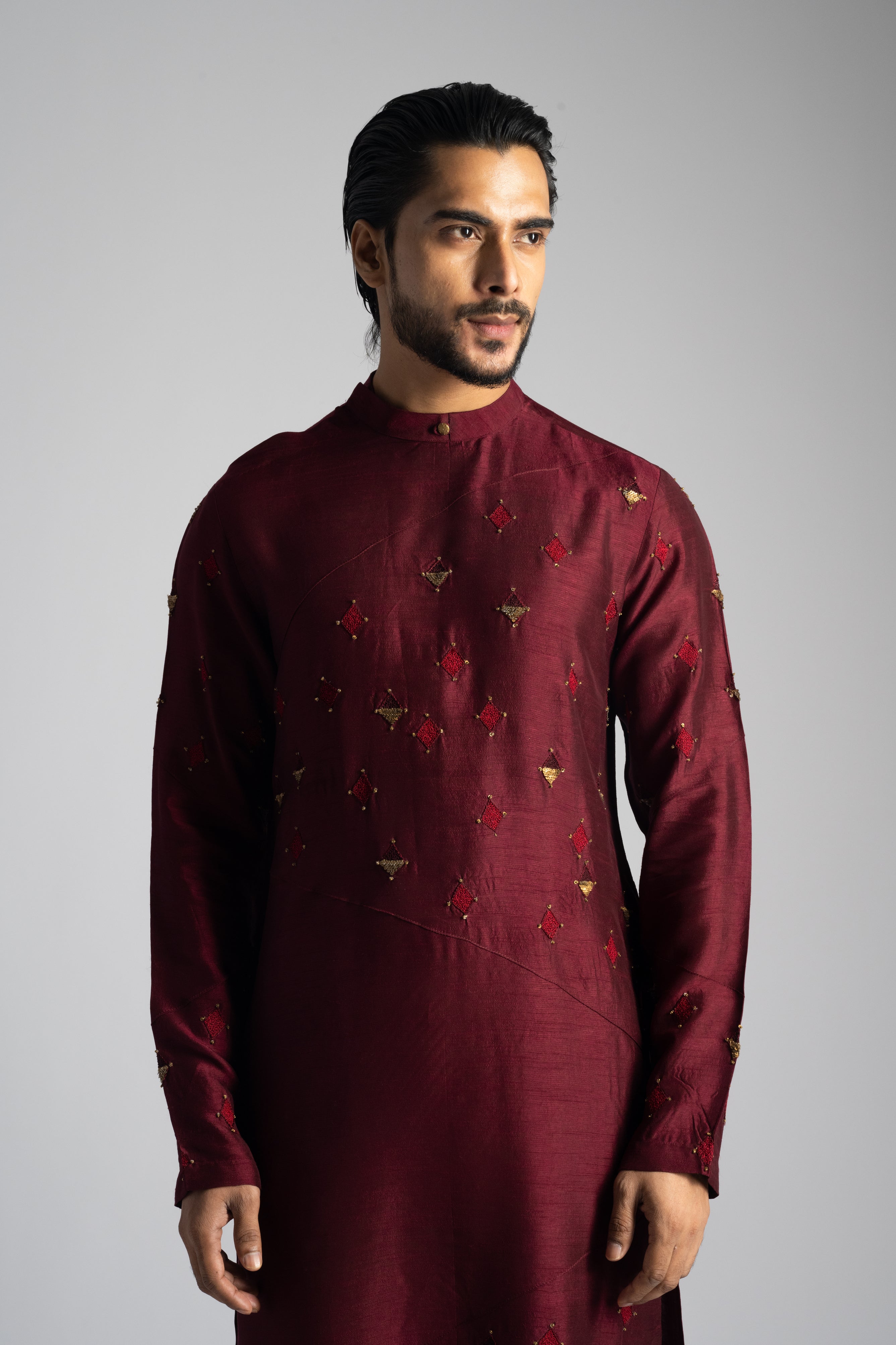 DEEP RED GEOMETRIC MOTIF KURTA SET