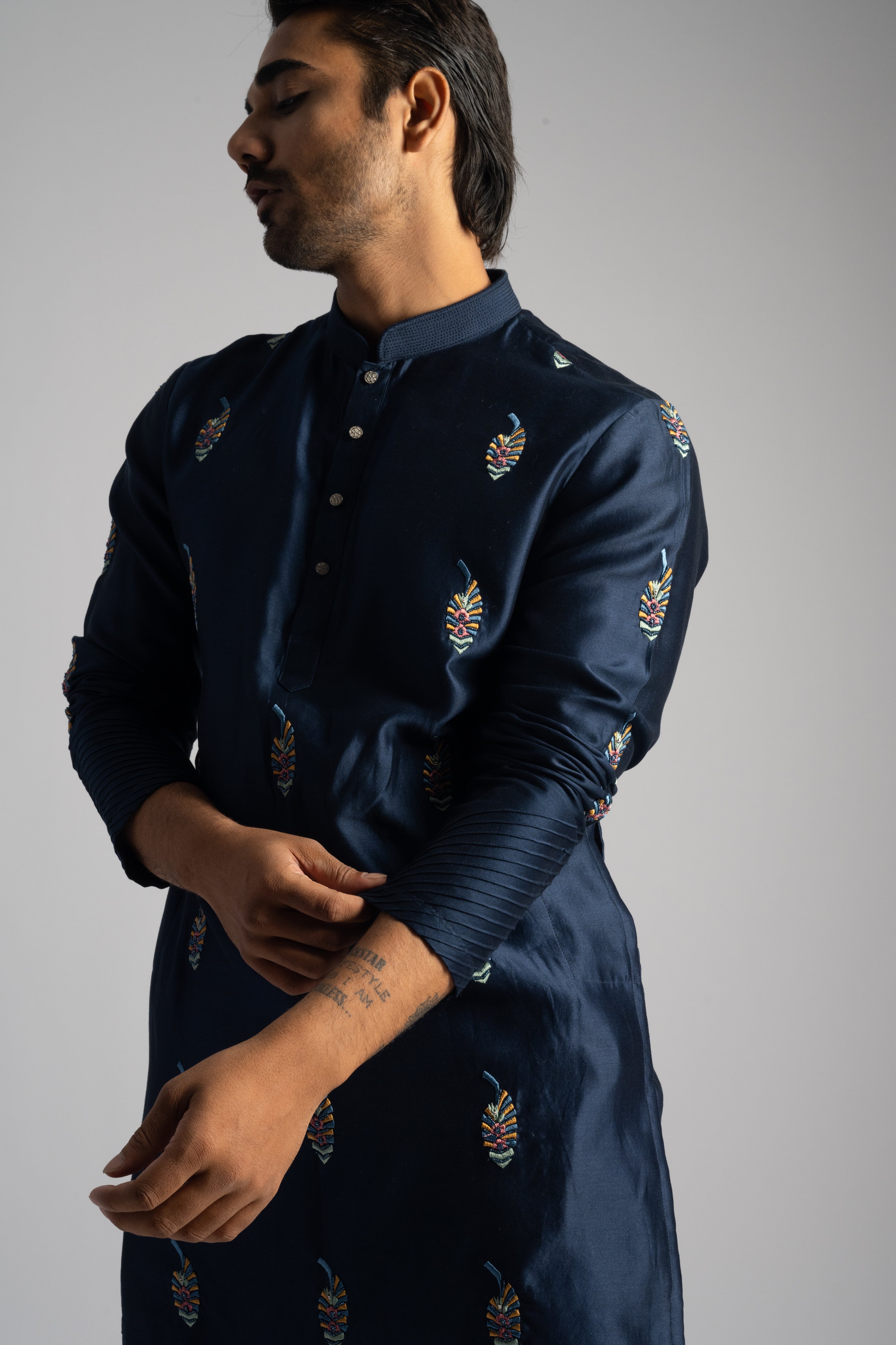 ROYAL BLUE SILK KURTA SET