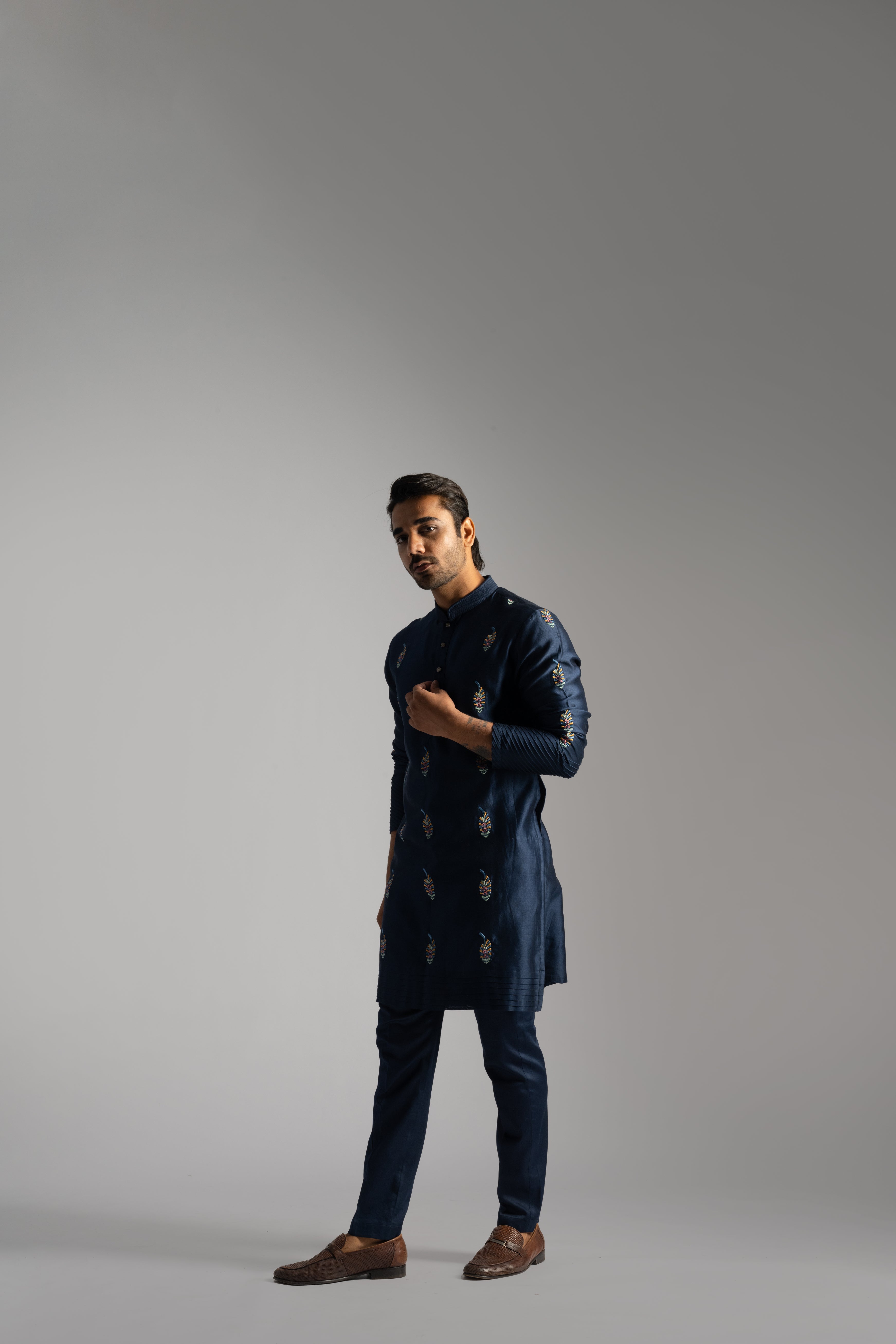 ROYAL BLUE SILK KURTA SET