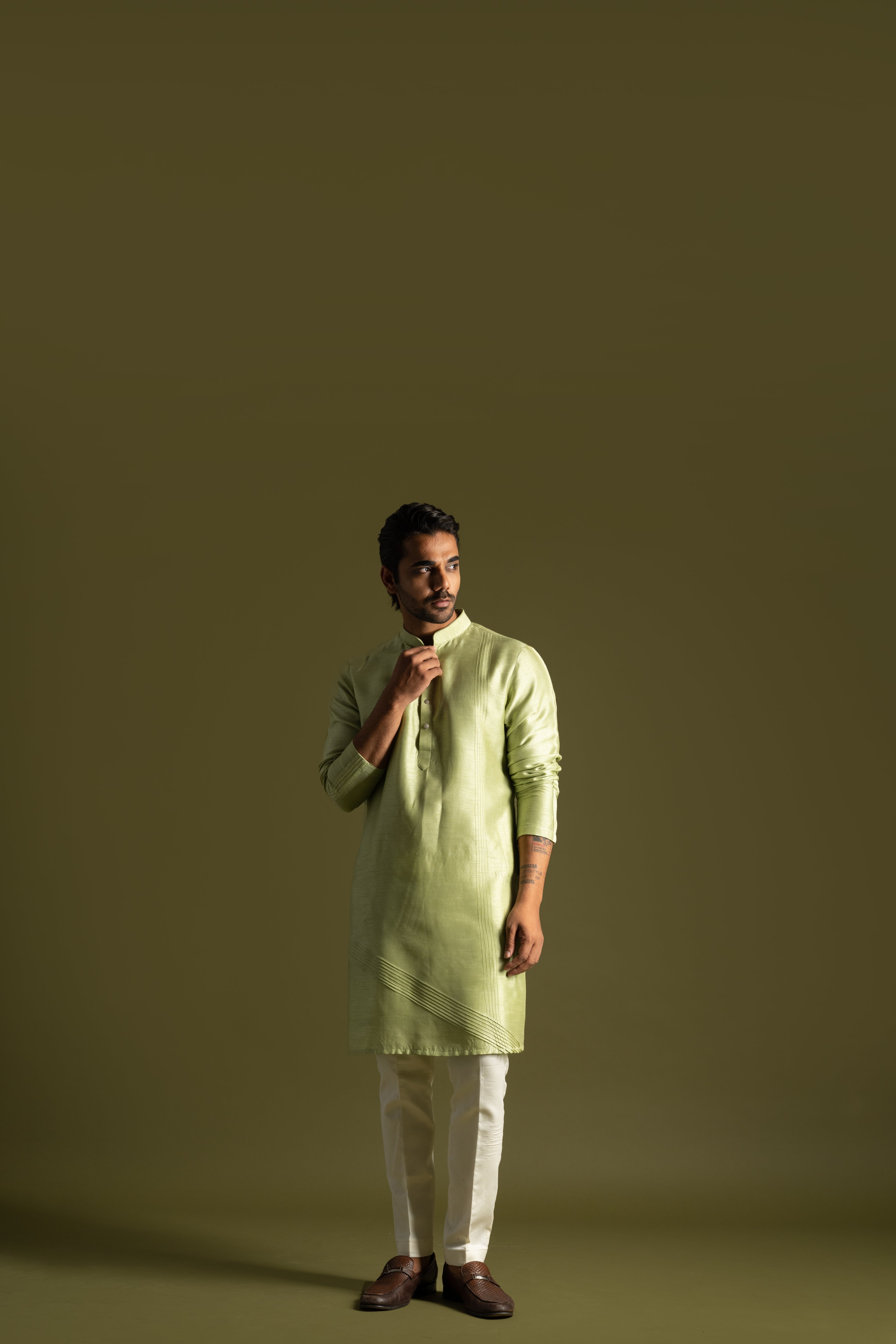 PISTACHIO GREEN SILK KURTA SET