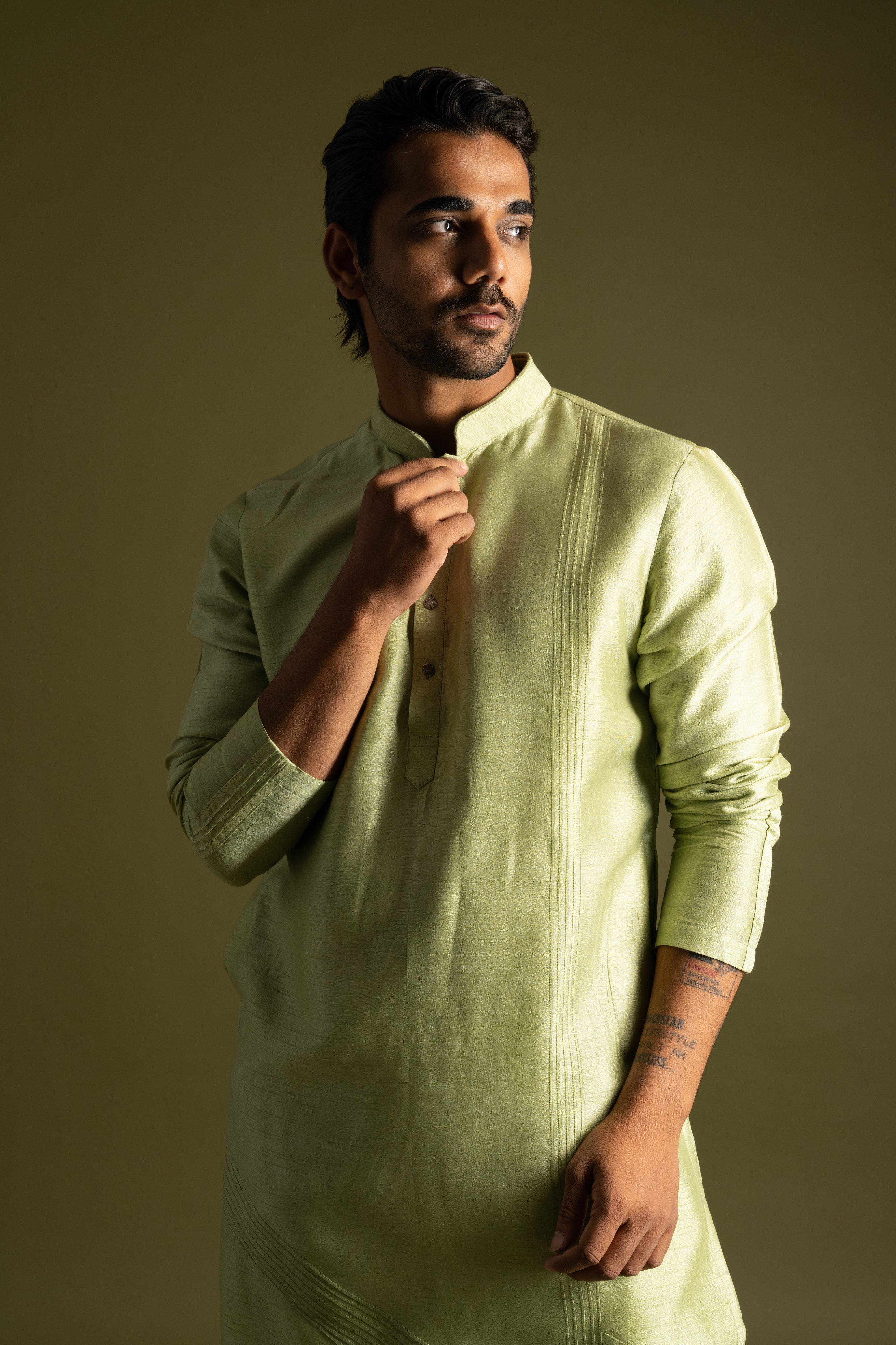 PISTACHIO GREEN SILK KURTA SET