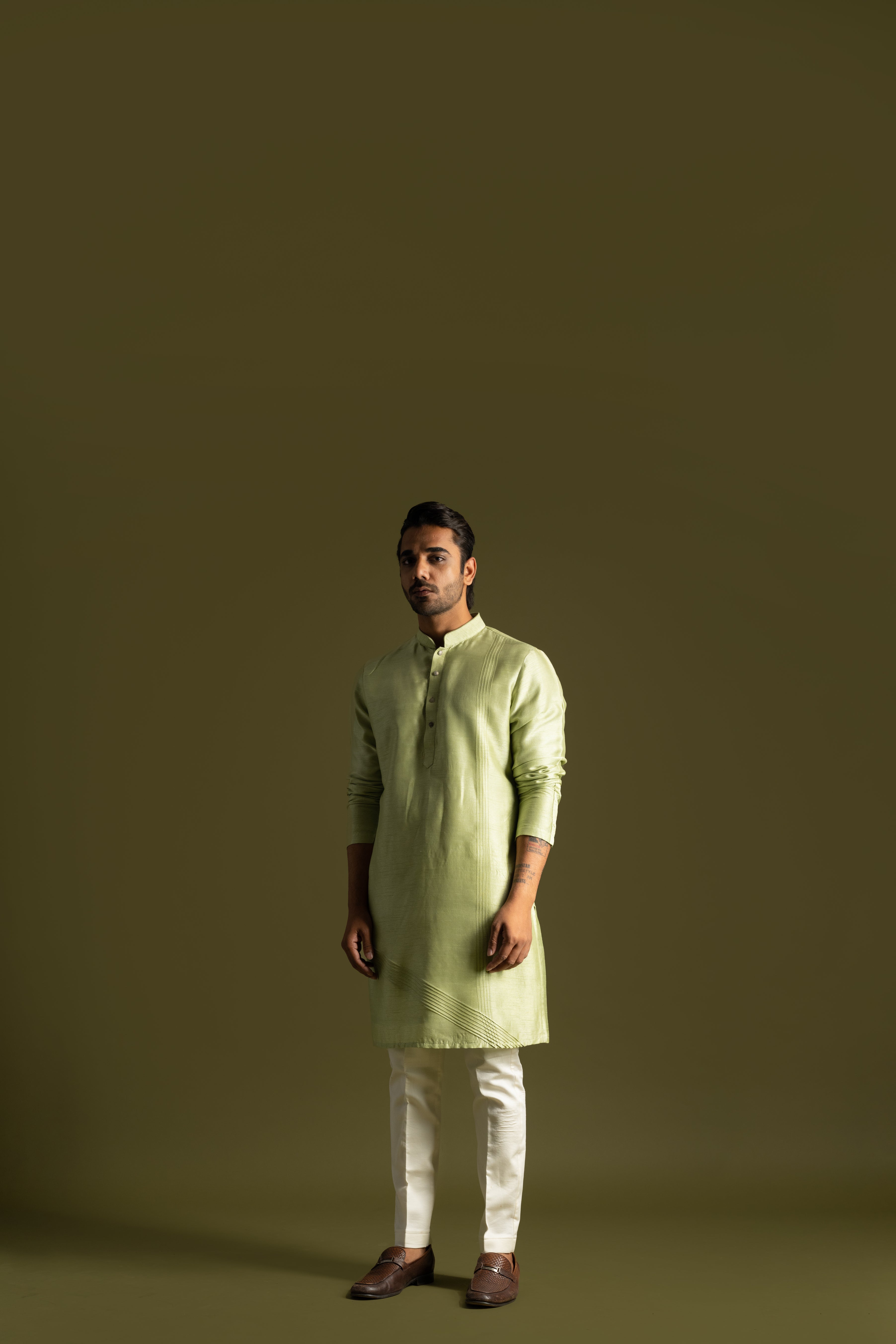 PISTACHIO GREEN SILK KURTA SET