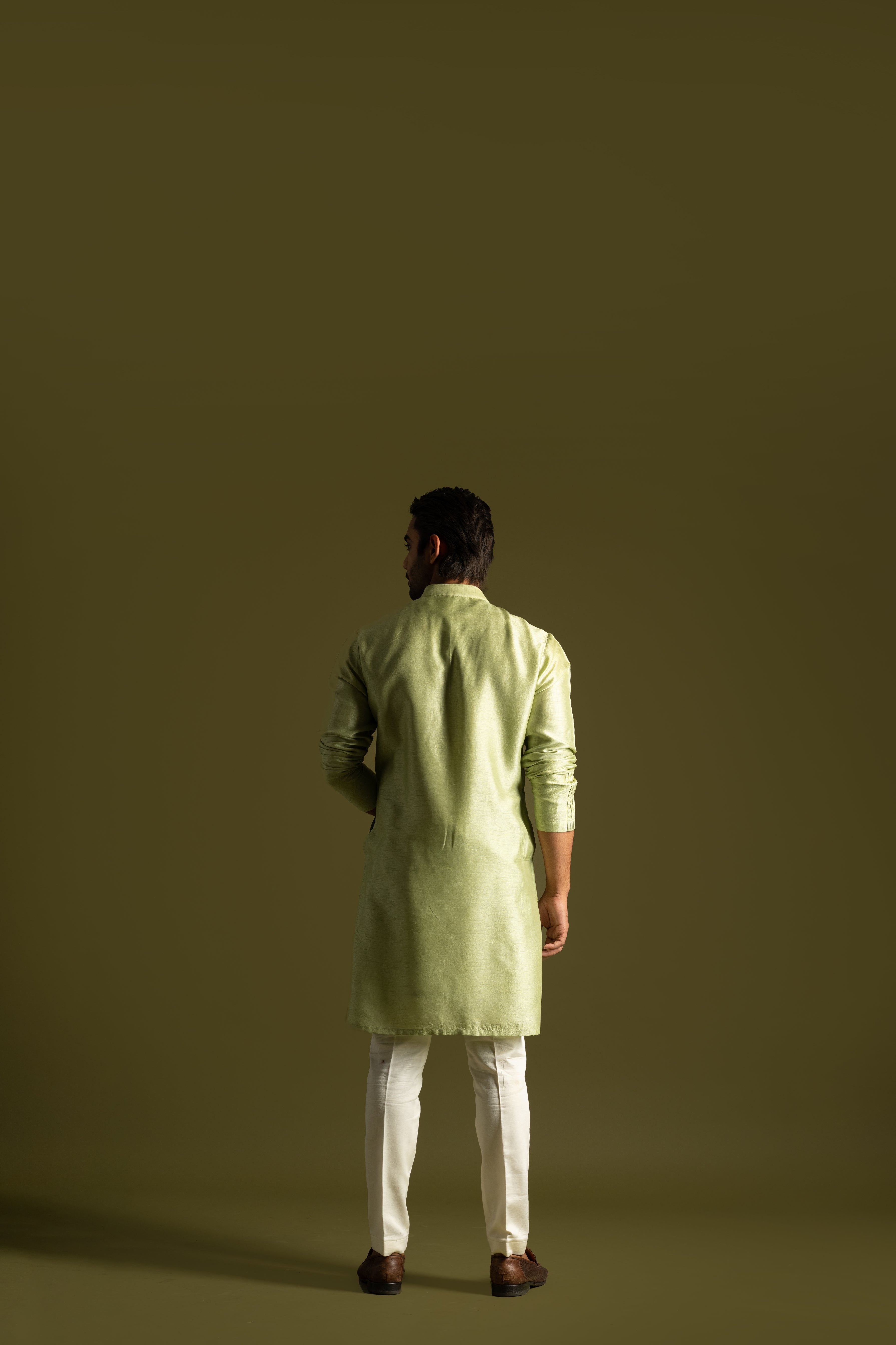 PISTACHIO GREEN SILK KURTA SET