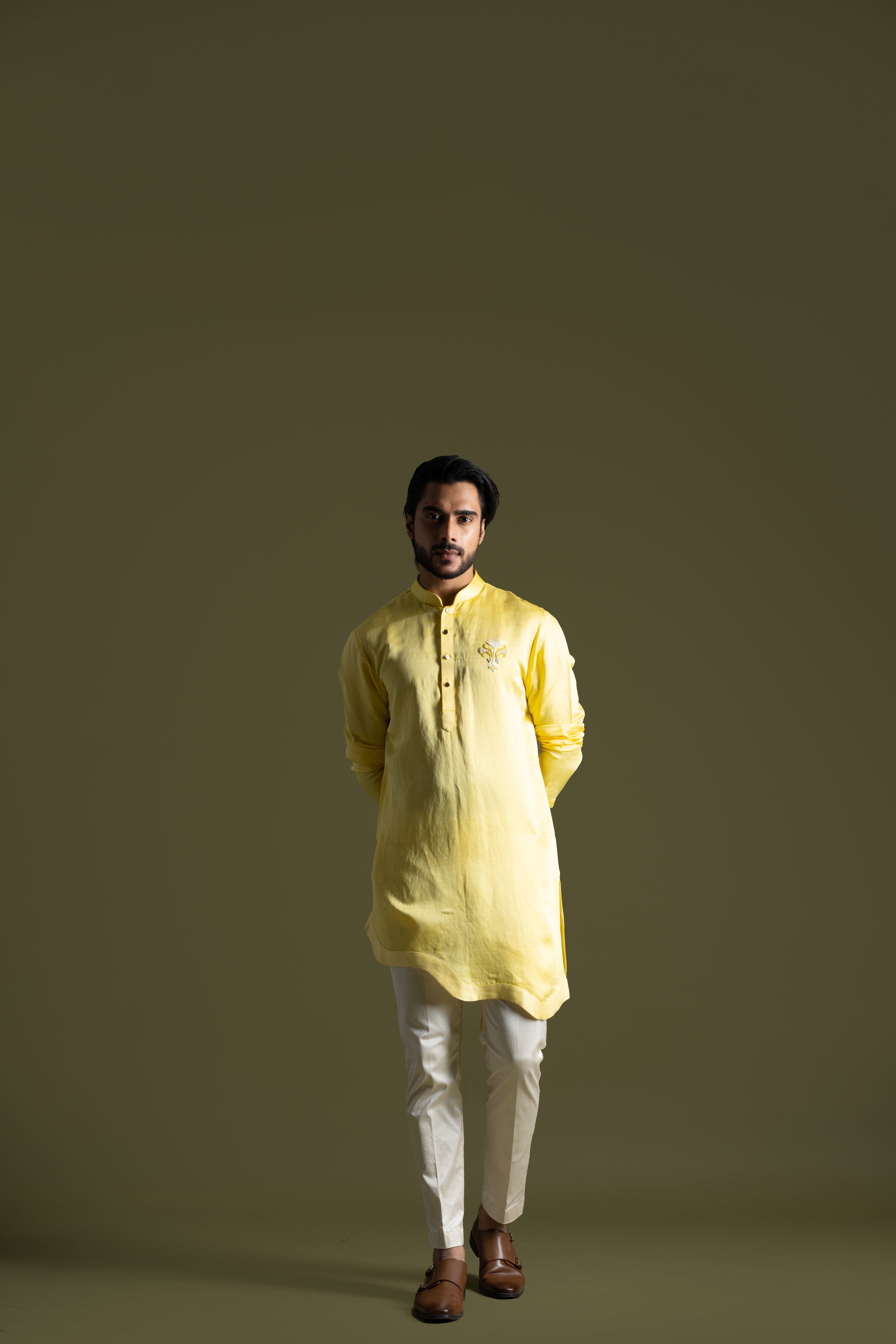 The Vanya Linen Kurta Set - Yellow Print main image 1