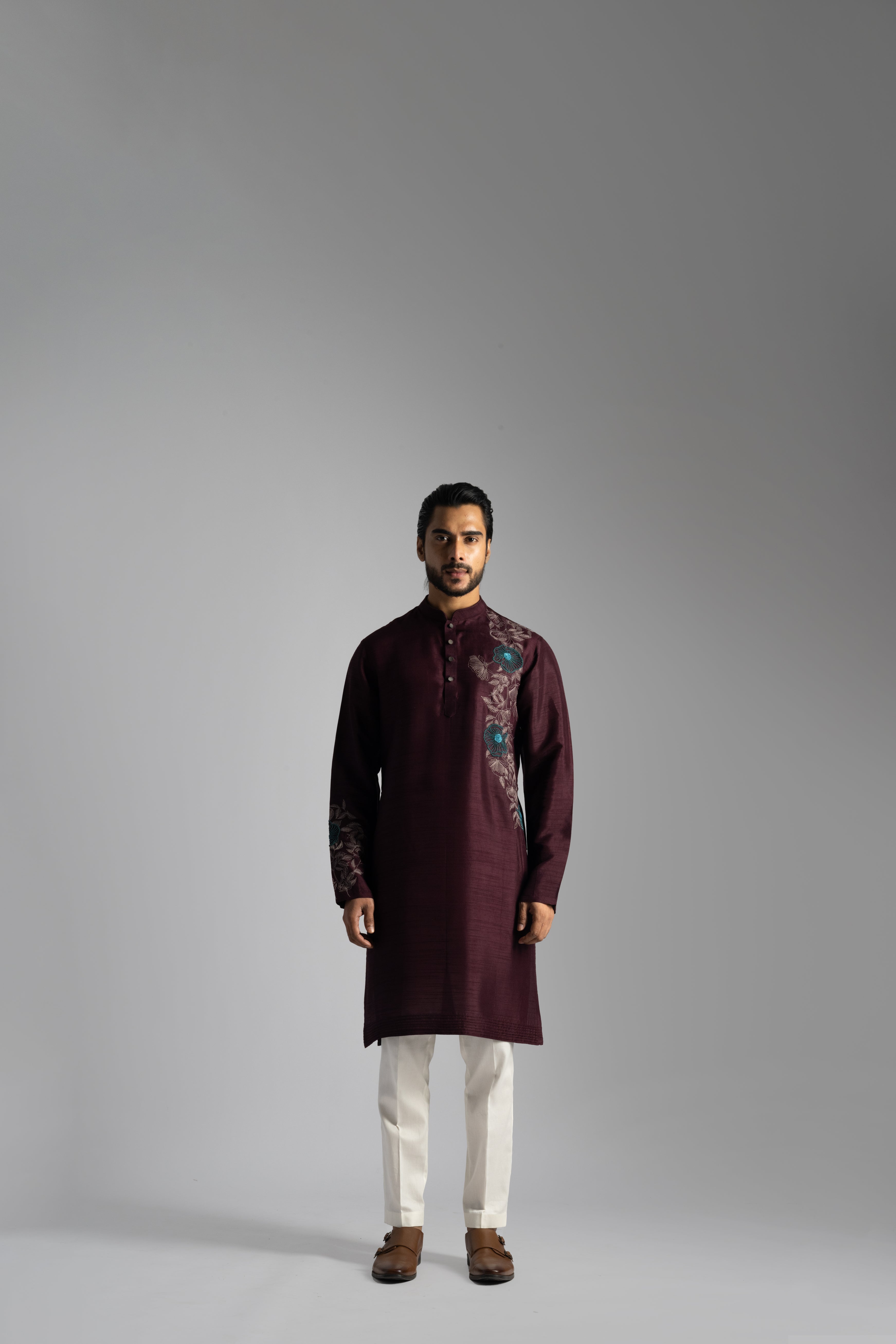 MAROON SILK KURTA SET