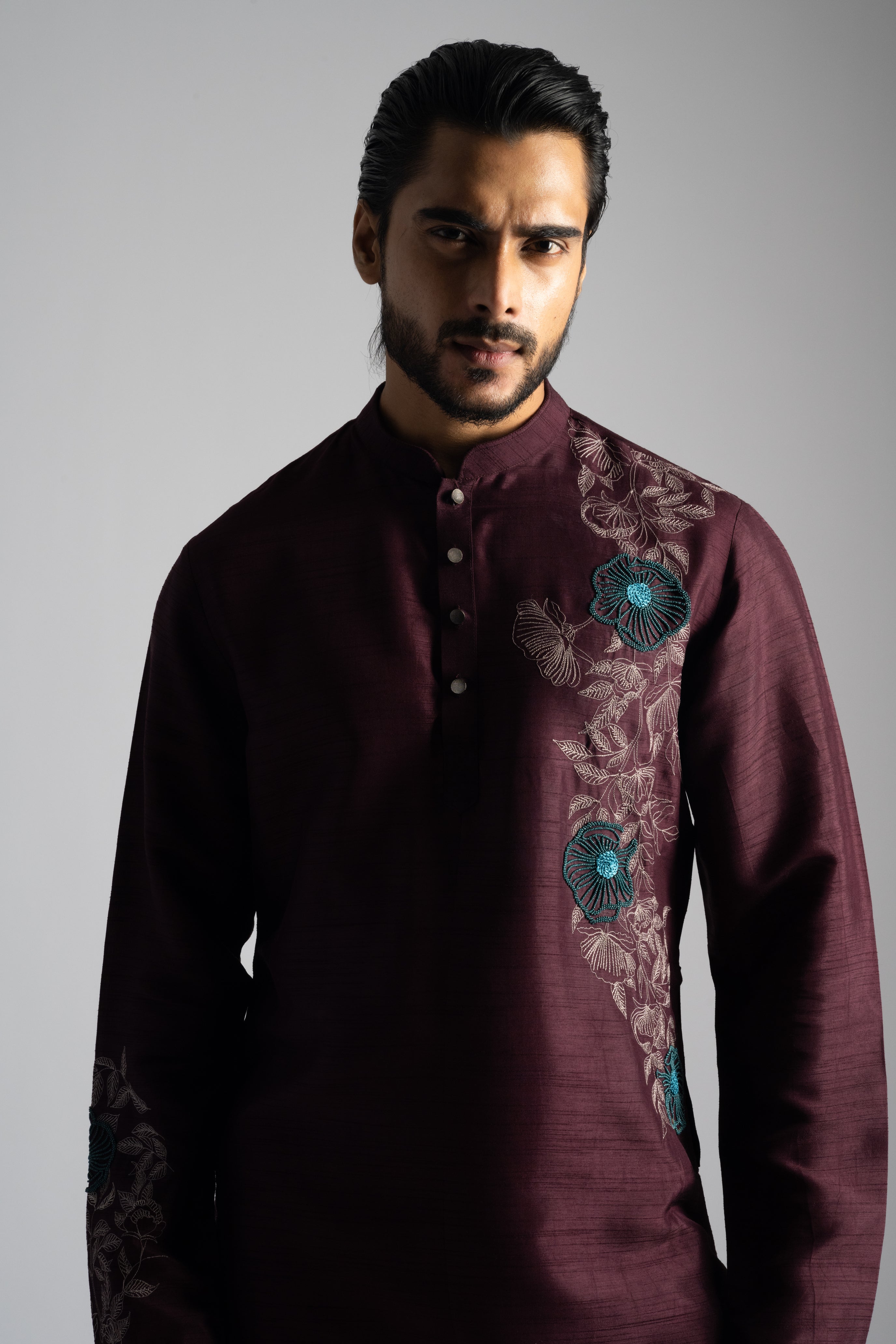 MAROON SILK KURTA SET