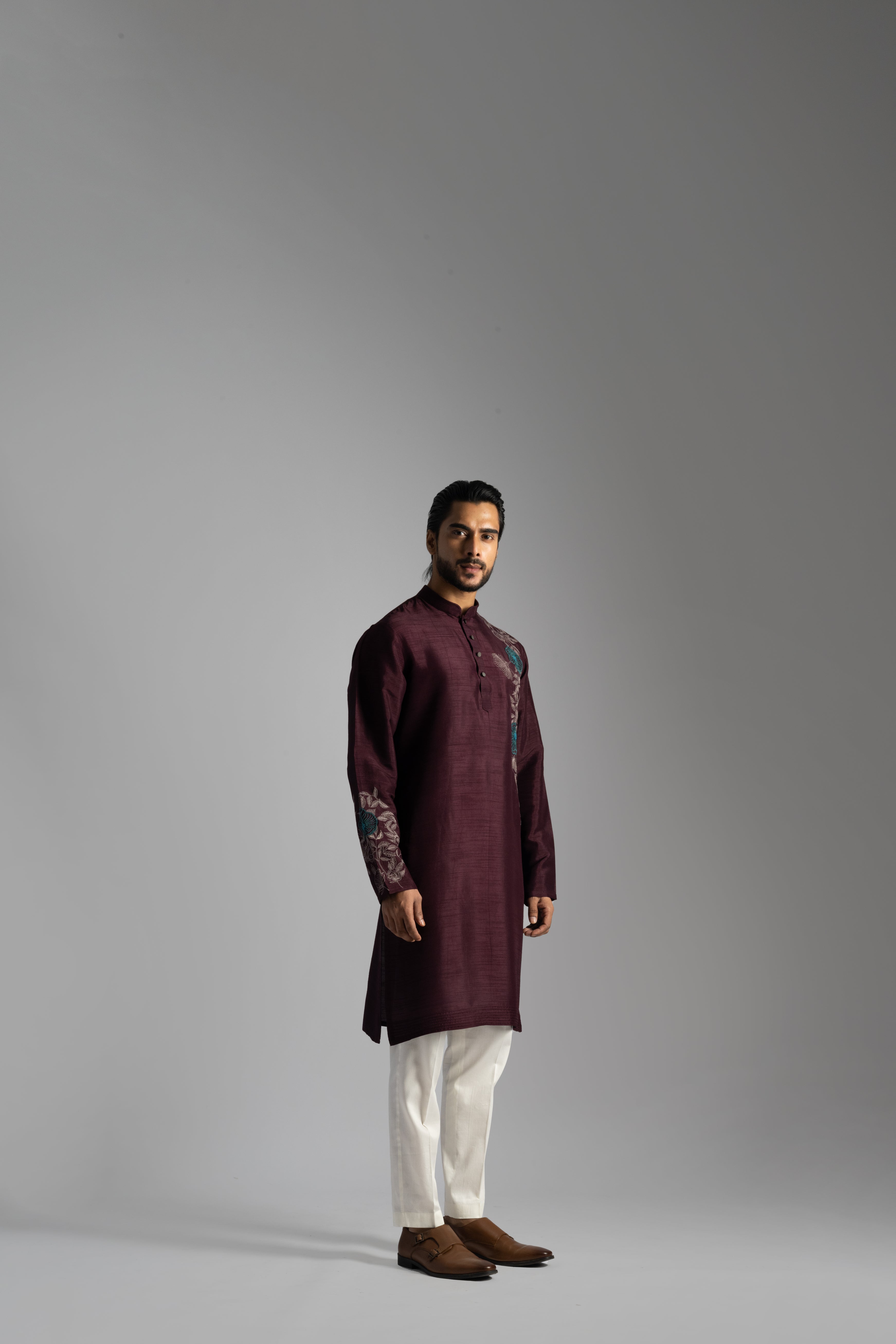 MAROON SILK KURTA SET