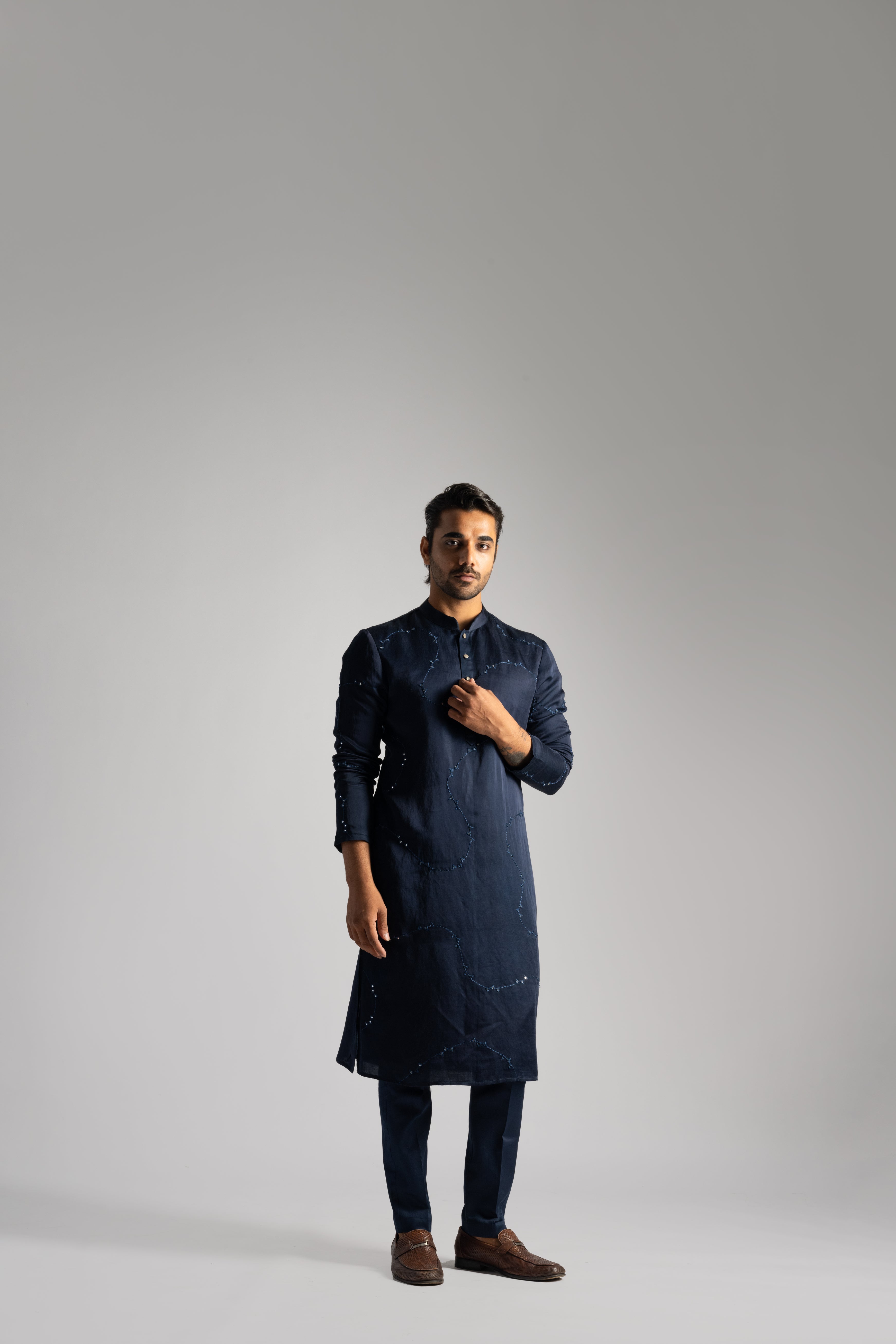 MIDNIGHT BLUE SATIN KURTA SET