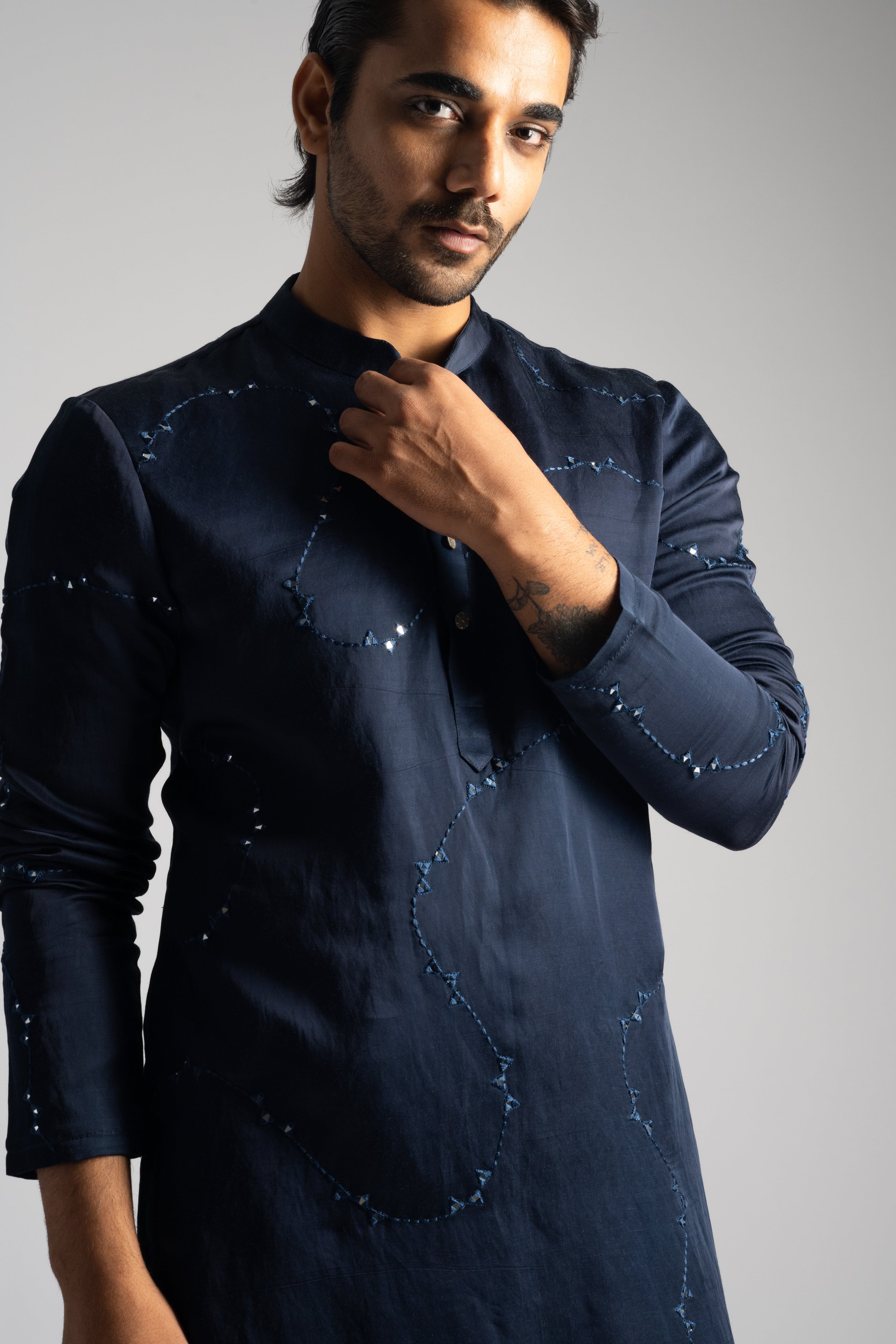 MIDNIGHT BLUE SATIN KURTA SET