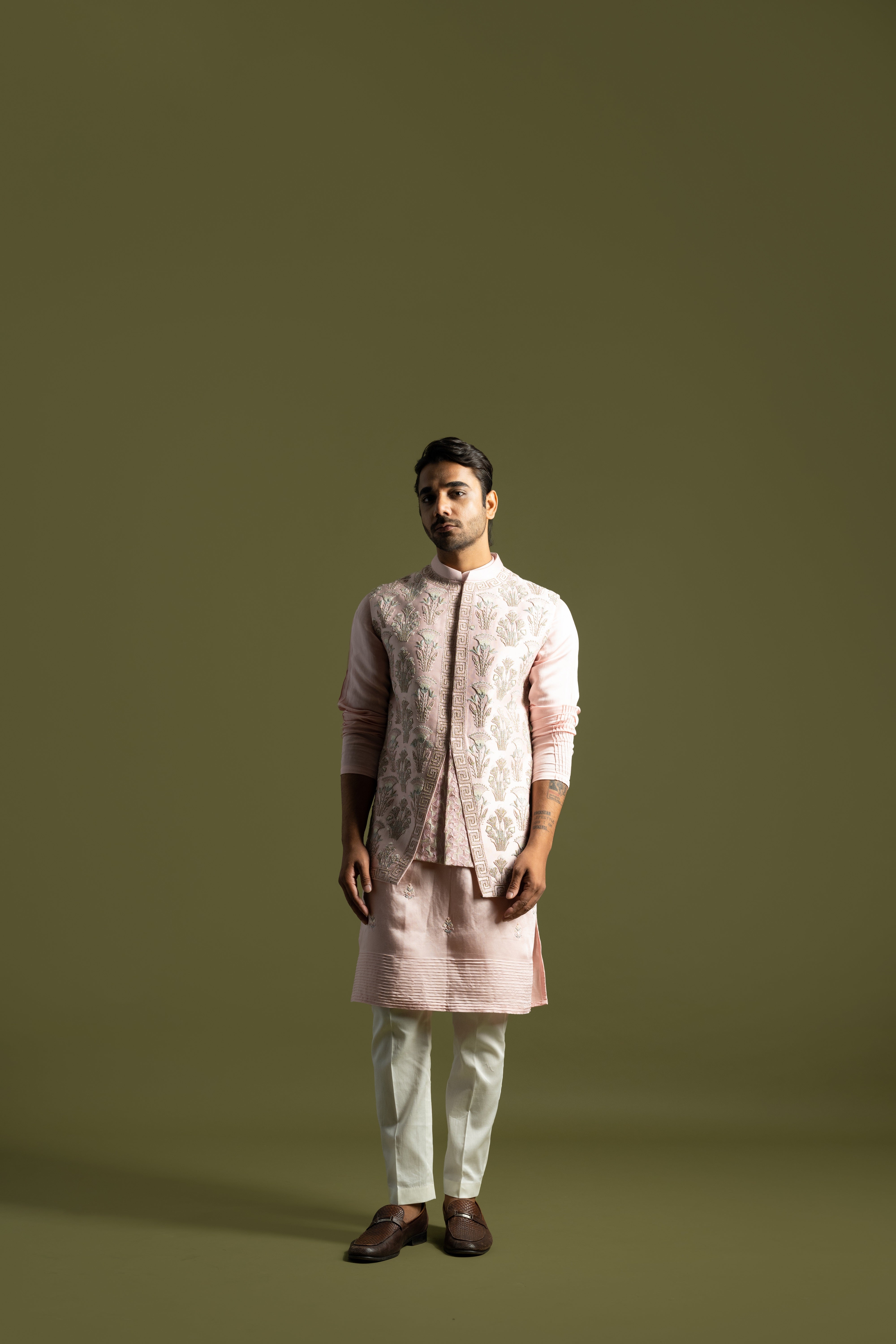 PASTEL PINK FRENCHKNOTS NEHRU KURTA SET