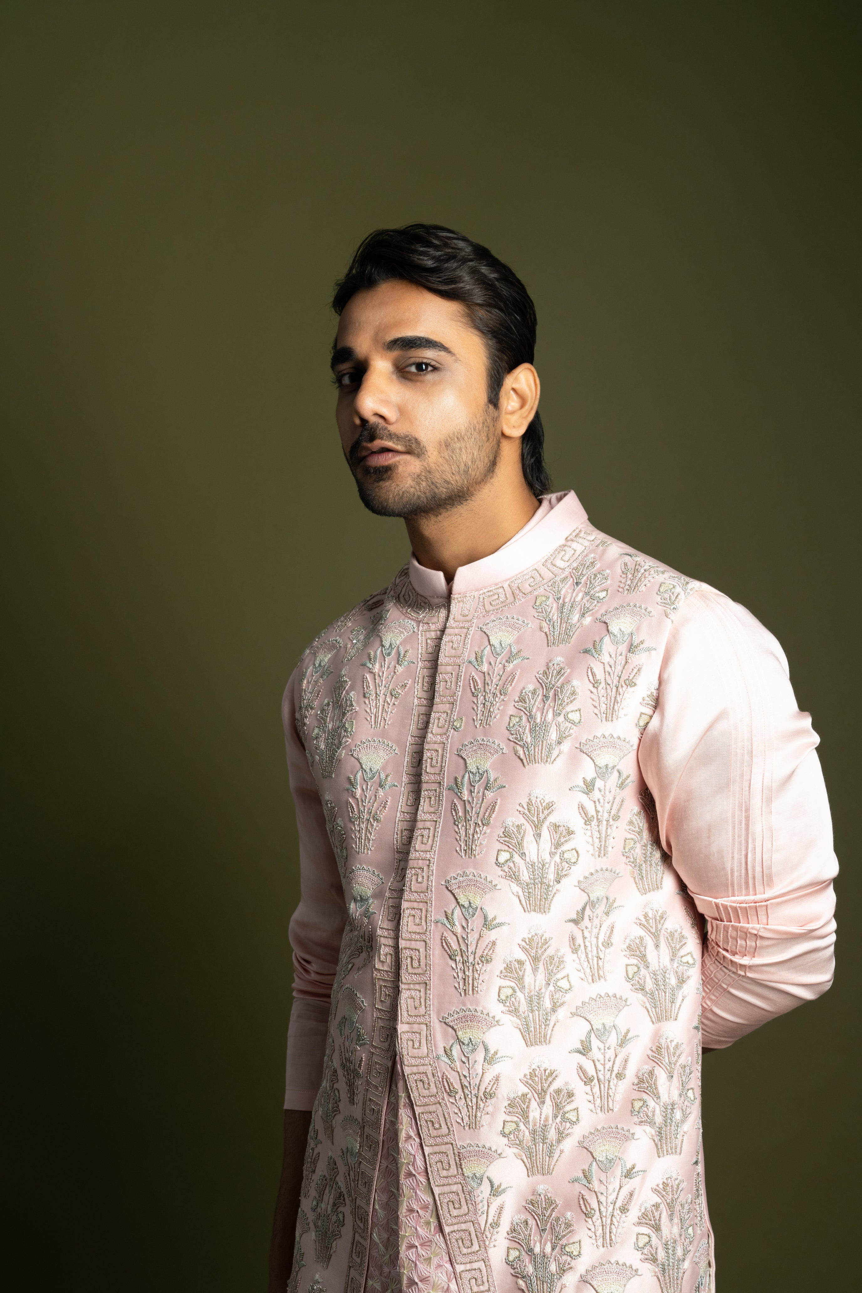 PASTEL PINK FRENCHKNOTS NEHRU KURTA SET
