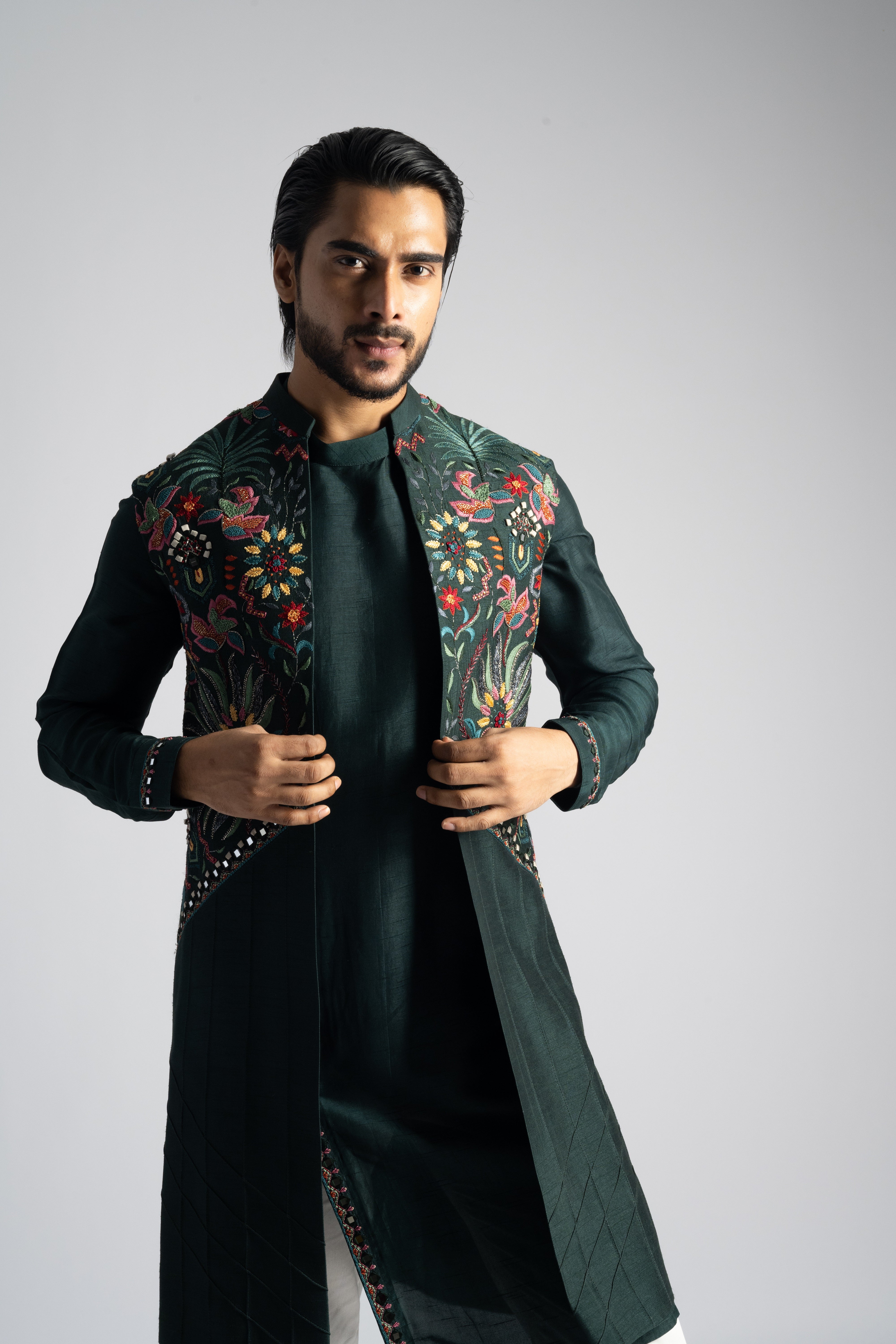 EMERALD GREEN PINTUCKS NEHRU KURTA SET