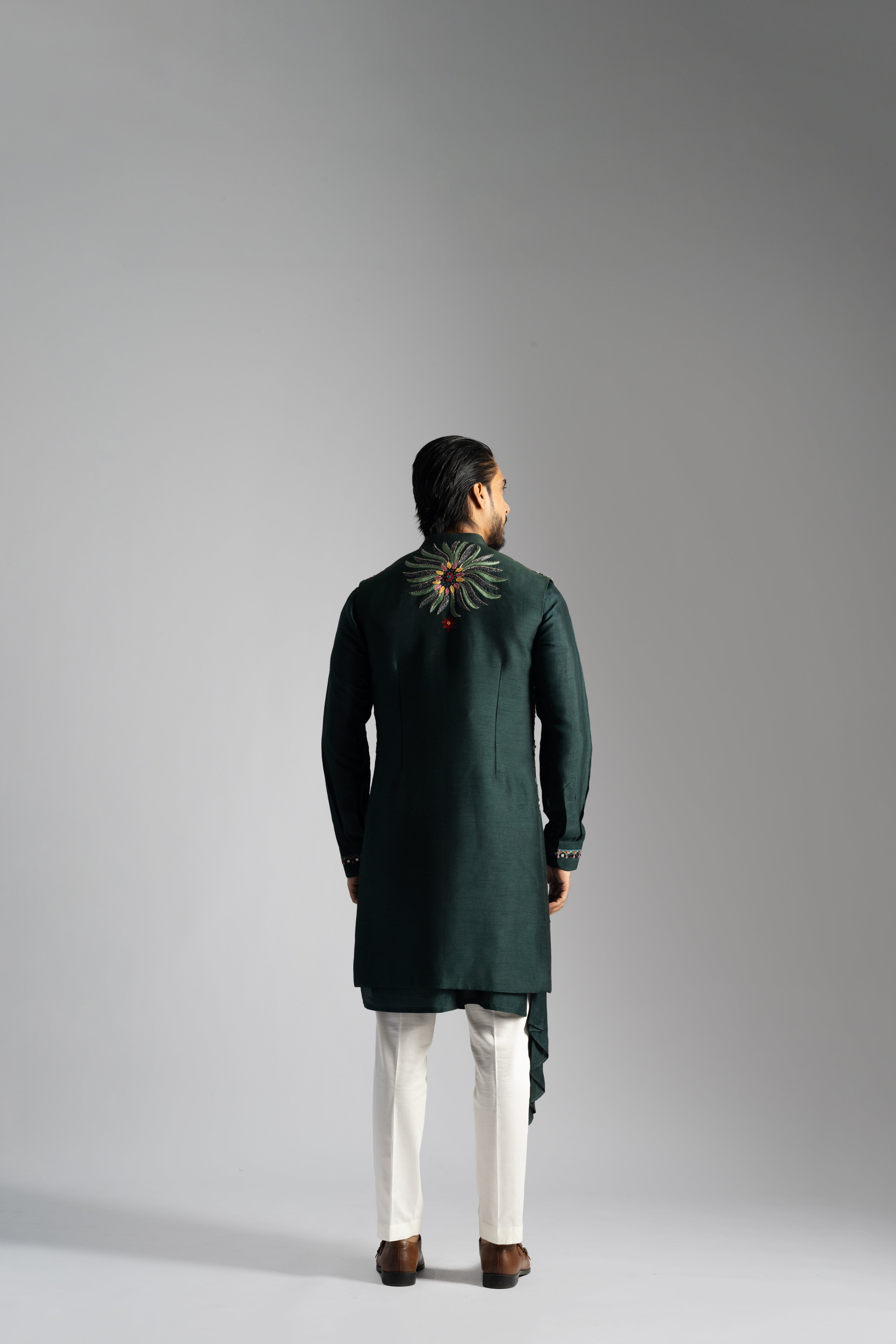 EMERALD GREEN PINTUCKS NEHRU KURTA SET