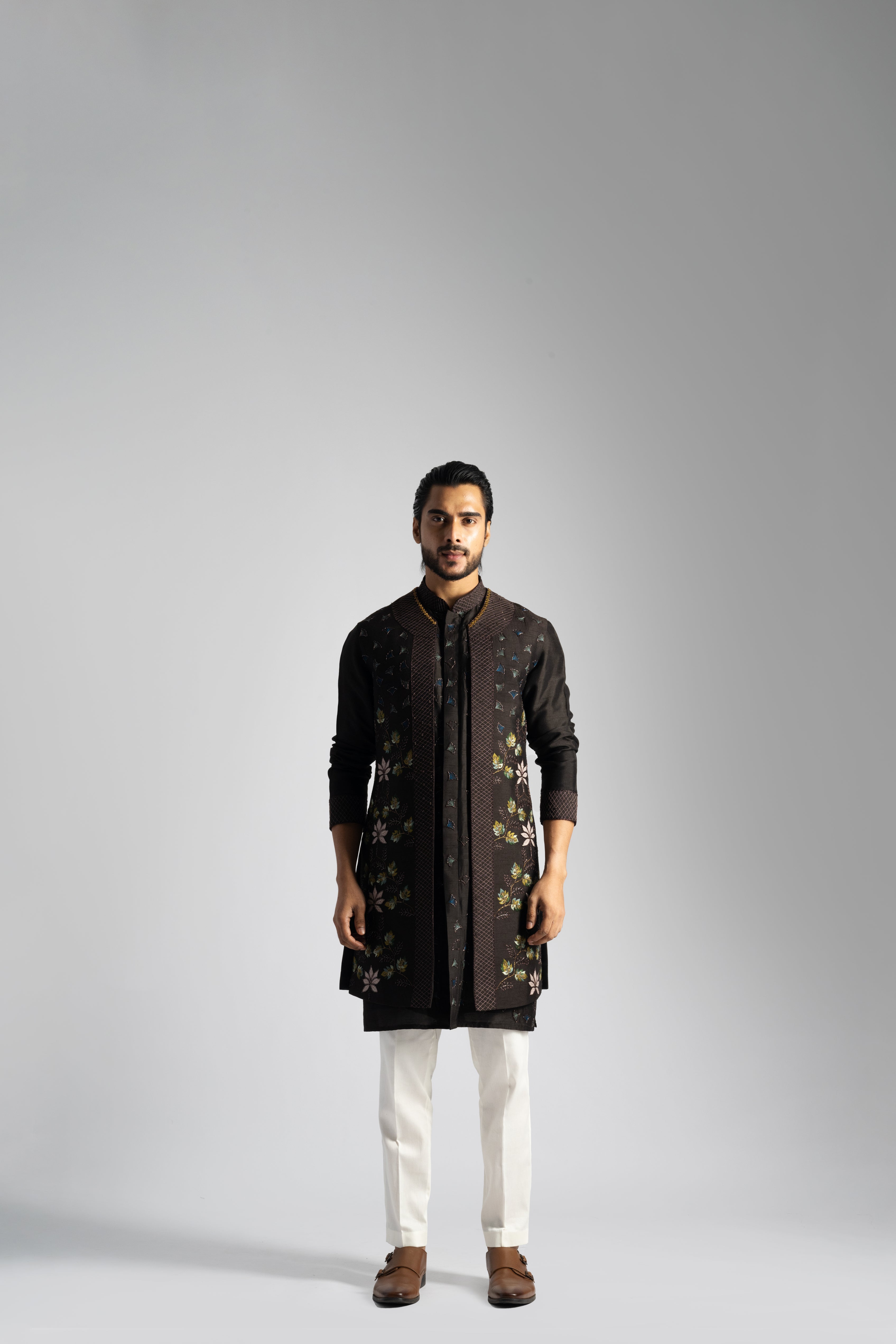 DEEP BROWN LONG NEHRU KURTA SET