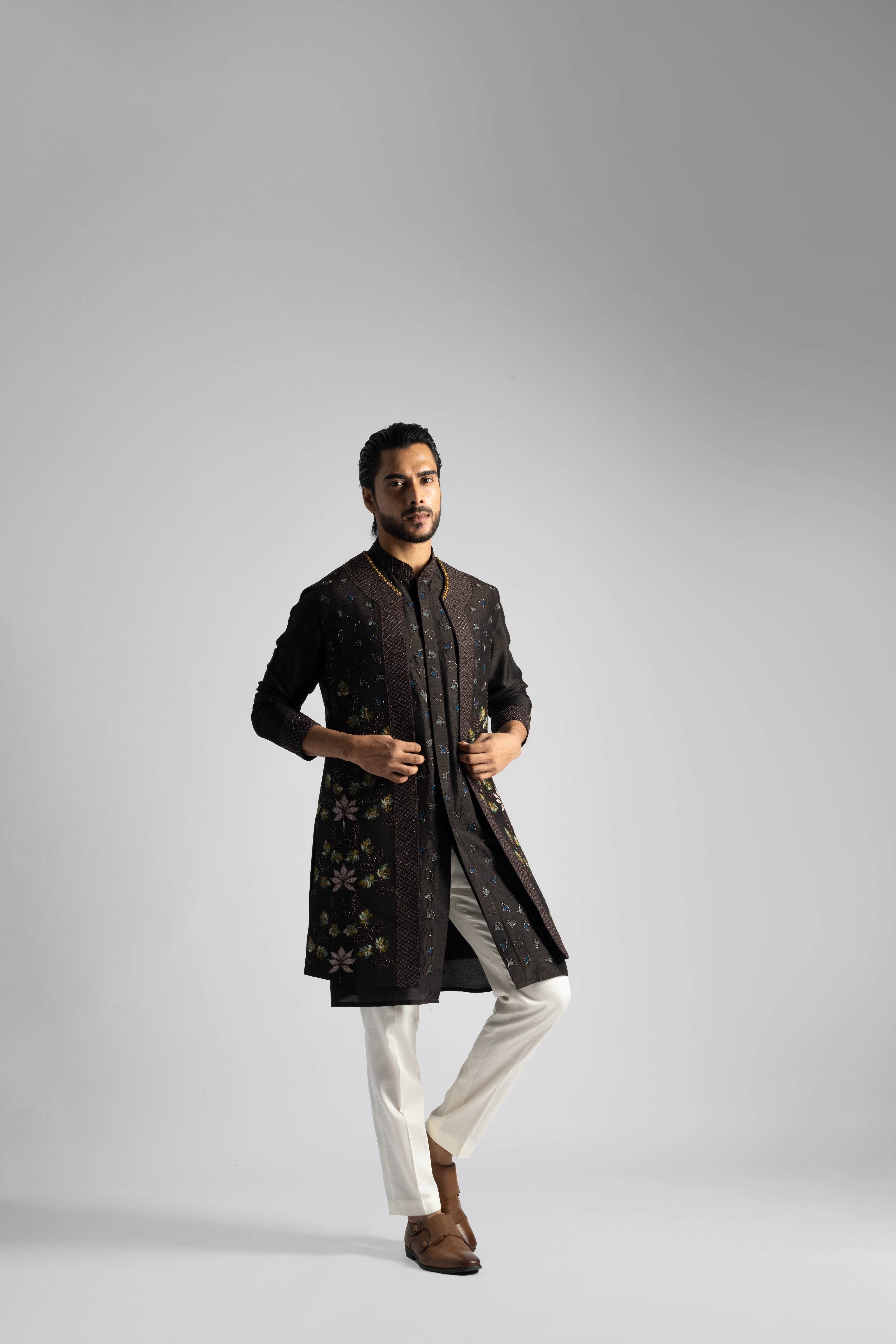 DEEP BROWN LONG NEHRU KURTA SET
