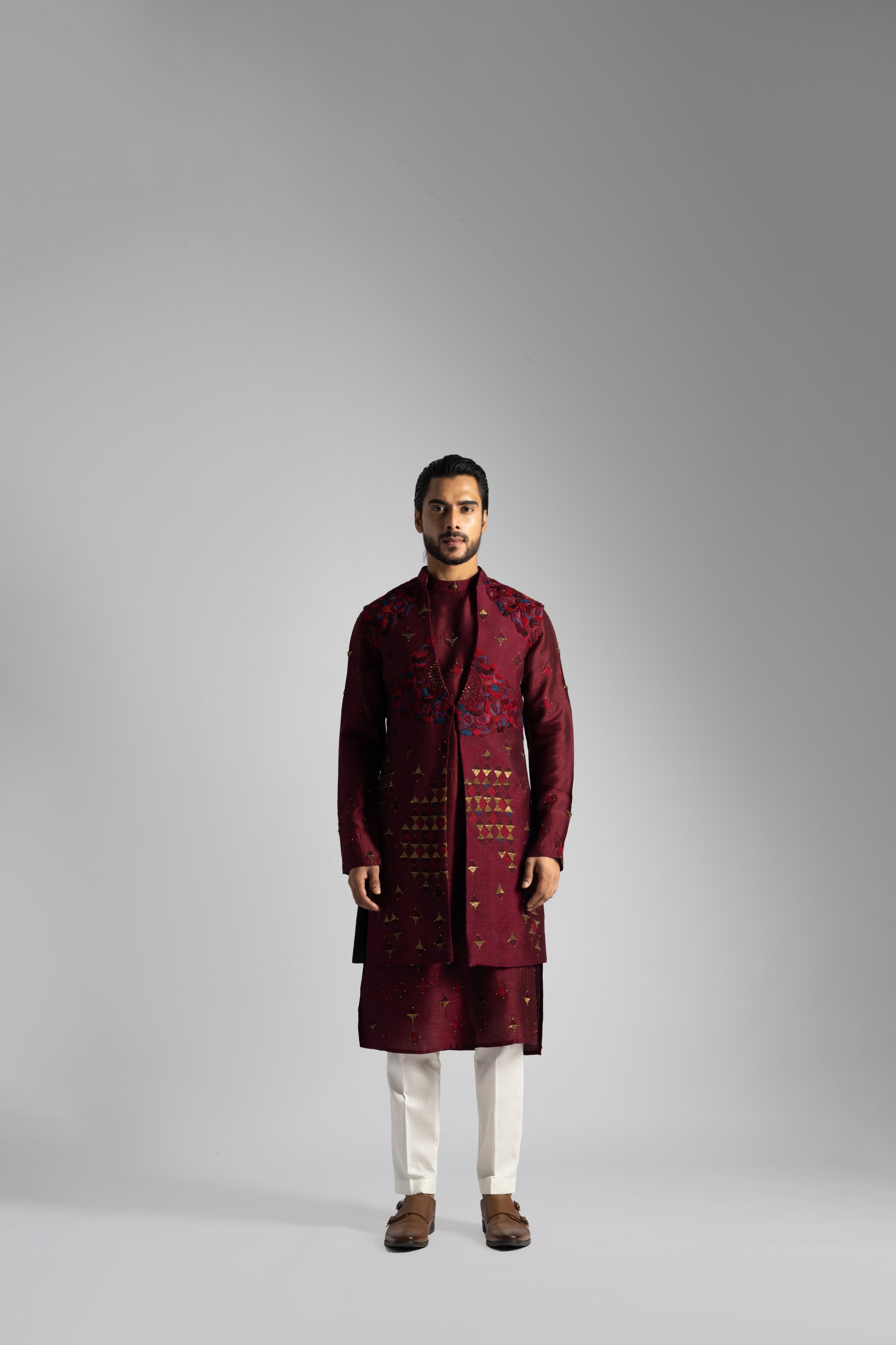 DEEP RED LONG NEHRU KURTA SET