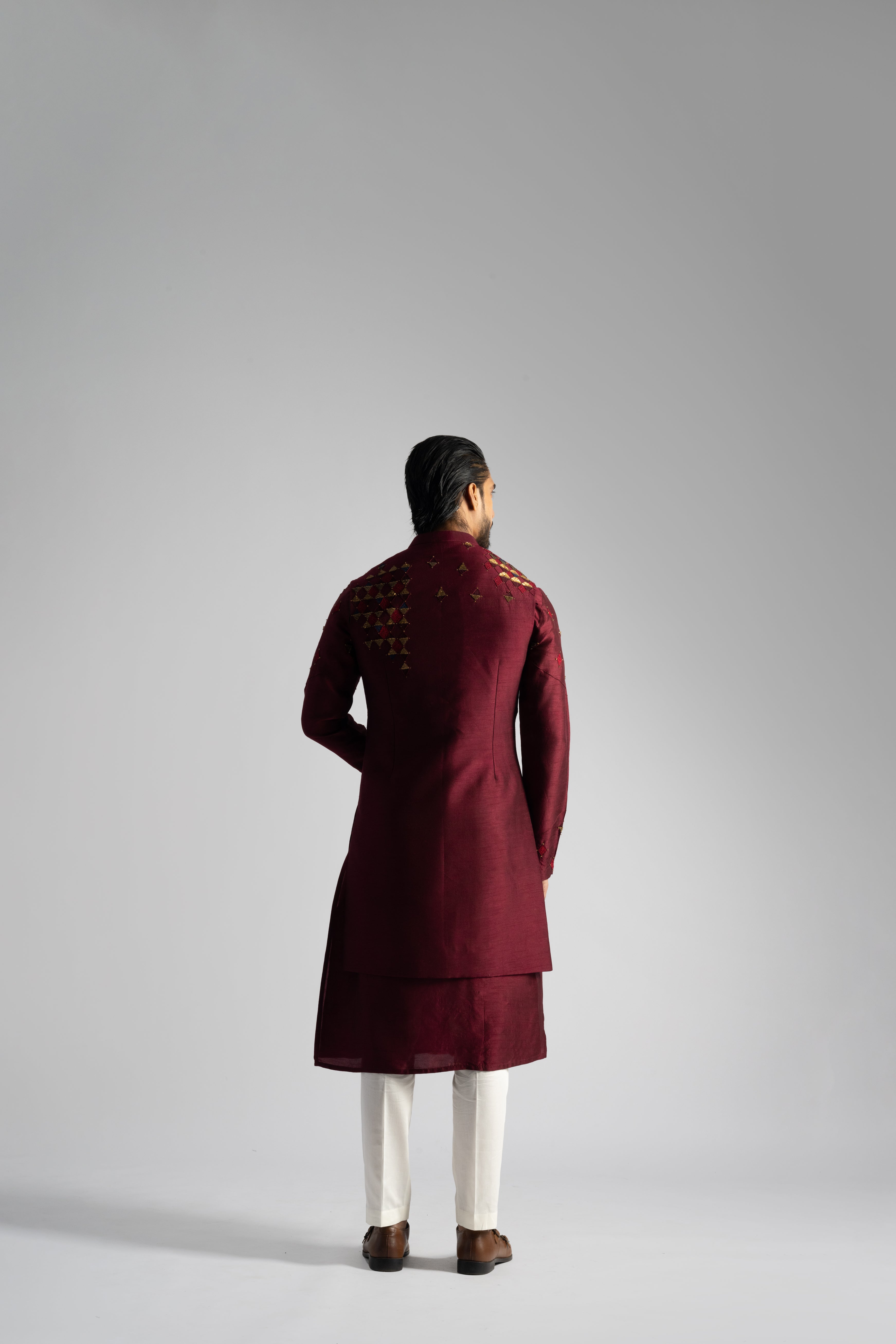 DEEP RED LONG NEHRU KURTA SET