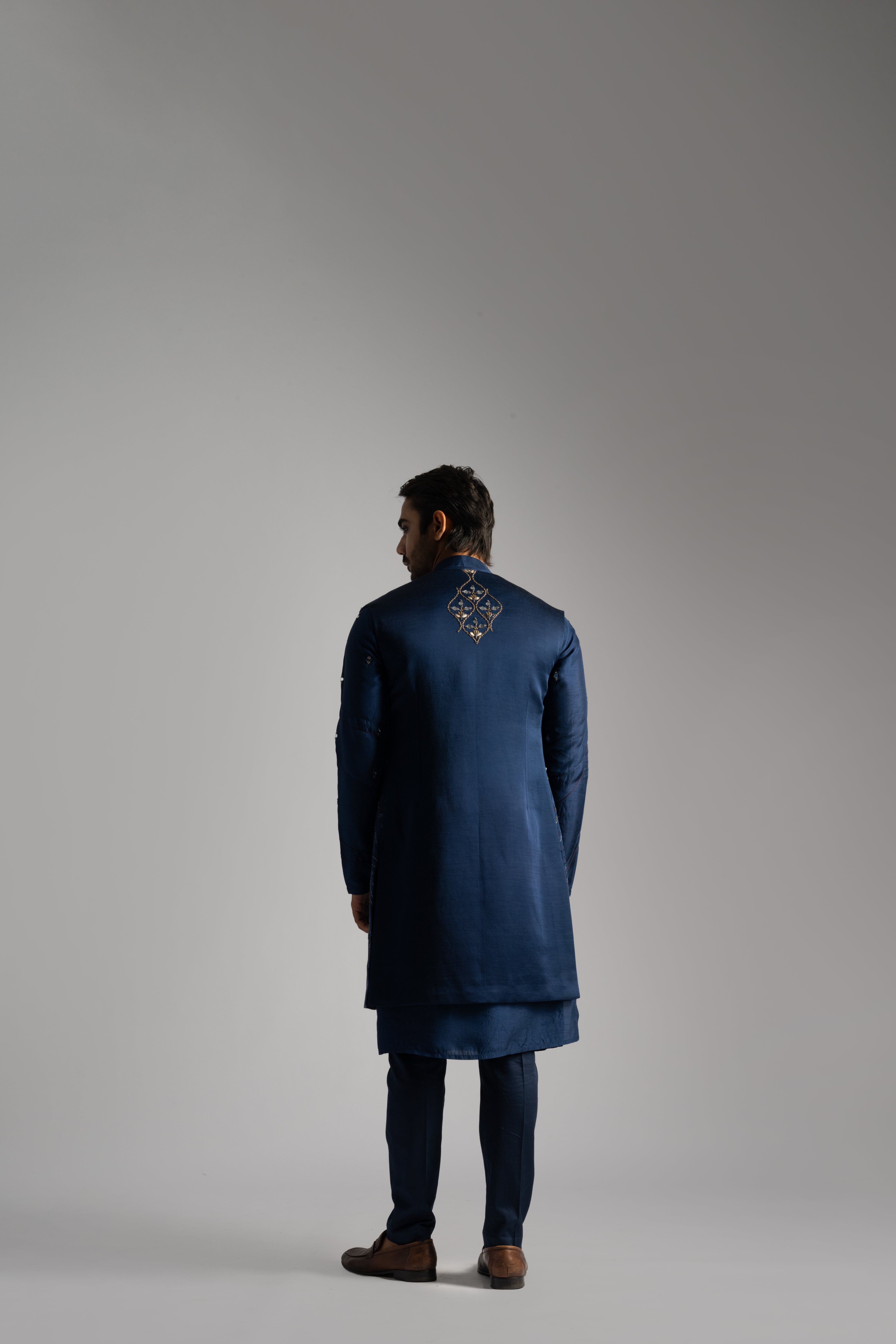 ROYAL BLUE MIRRORWORK LONG NEHRU KURTA SET