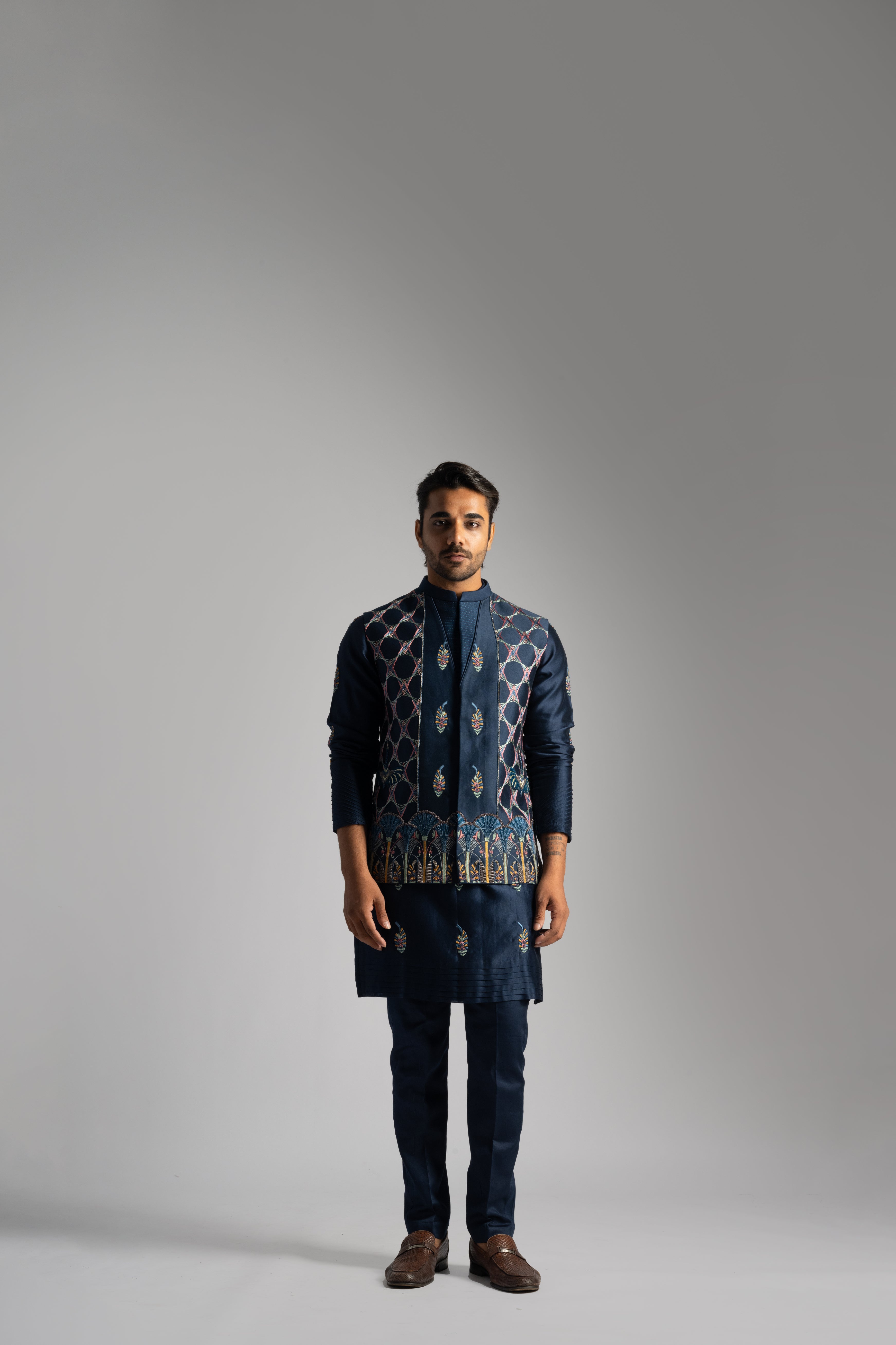 ROYAL BLUE EGYPTIAN MOTIFS NEHRU KURTA SET