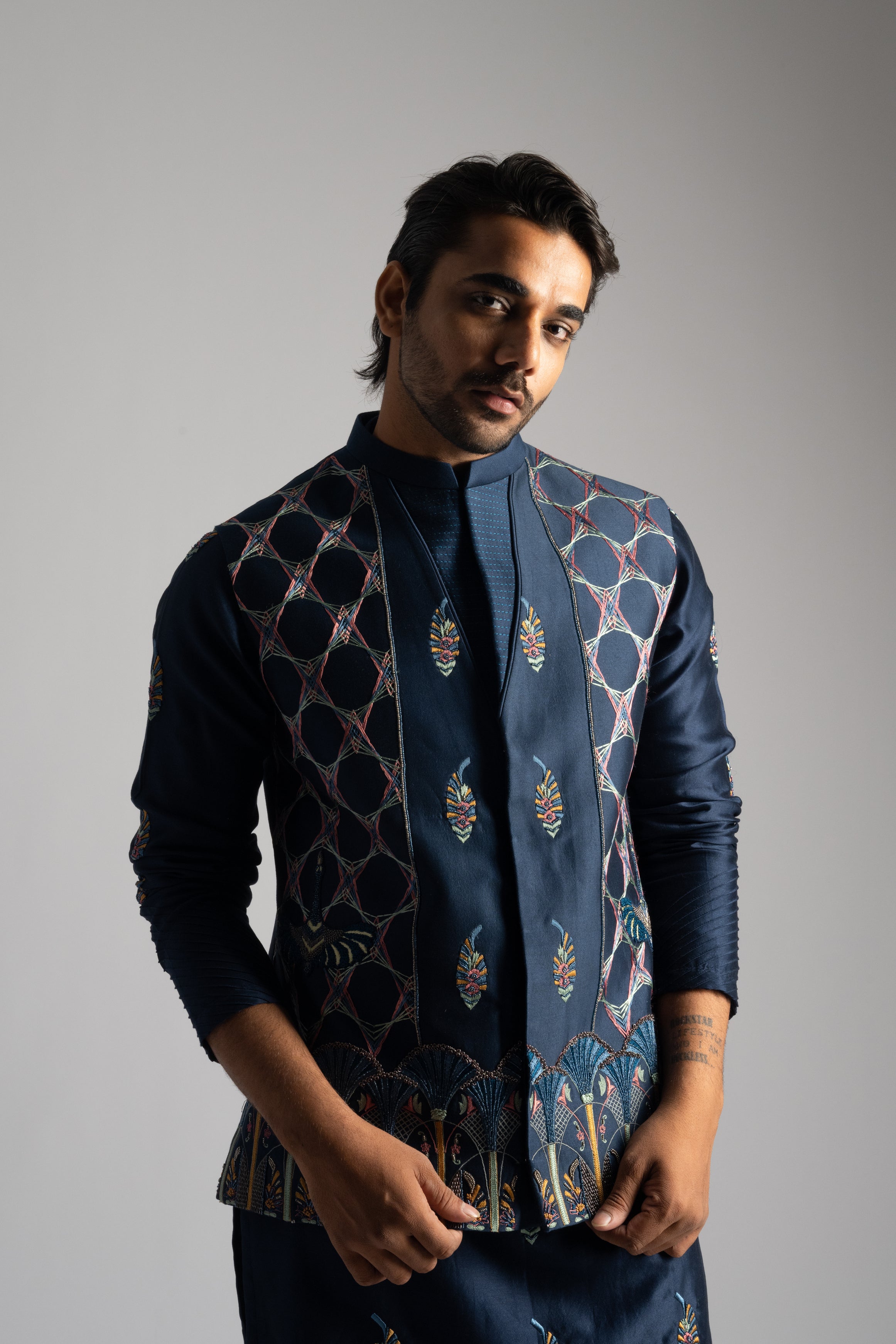 ROYAL BLUE EGYPTIAN MOTIFS NEHRU KURTA SET