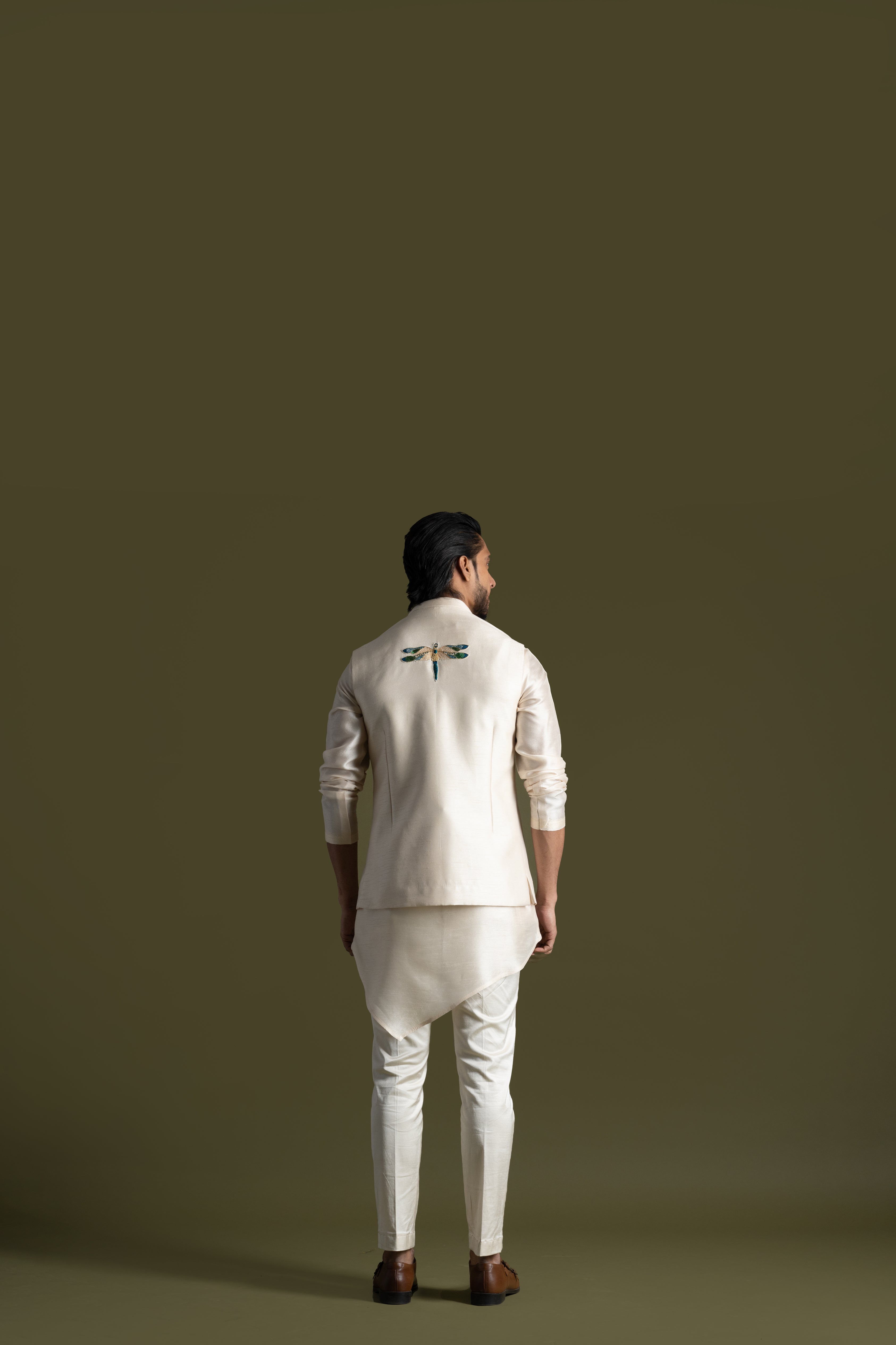 CREAM DRAGONFLY NEHRU KURTA SET