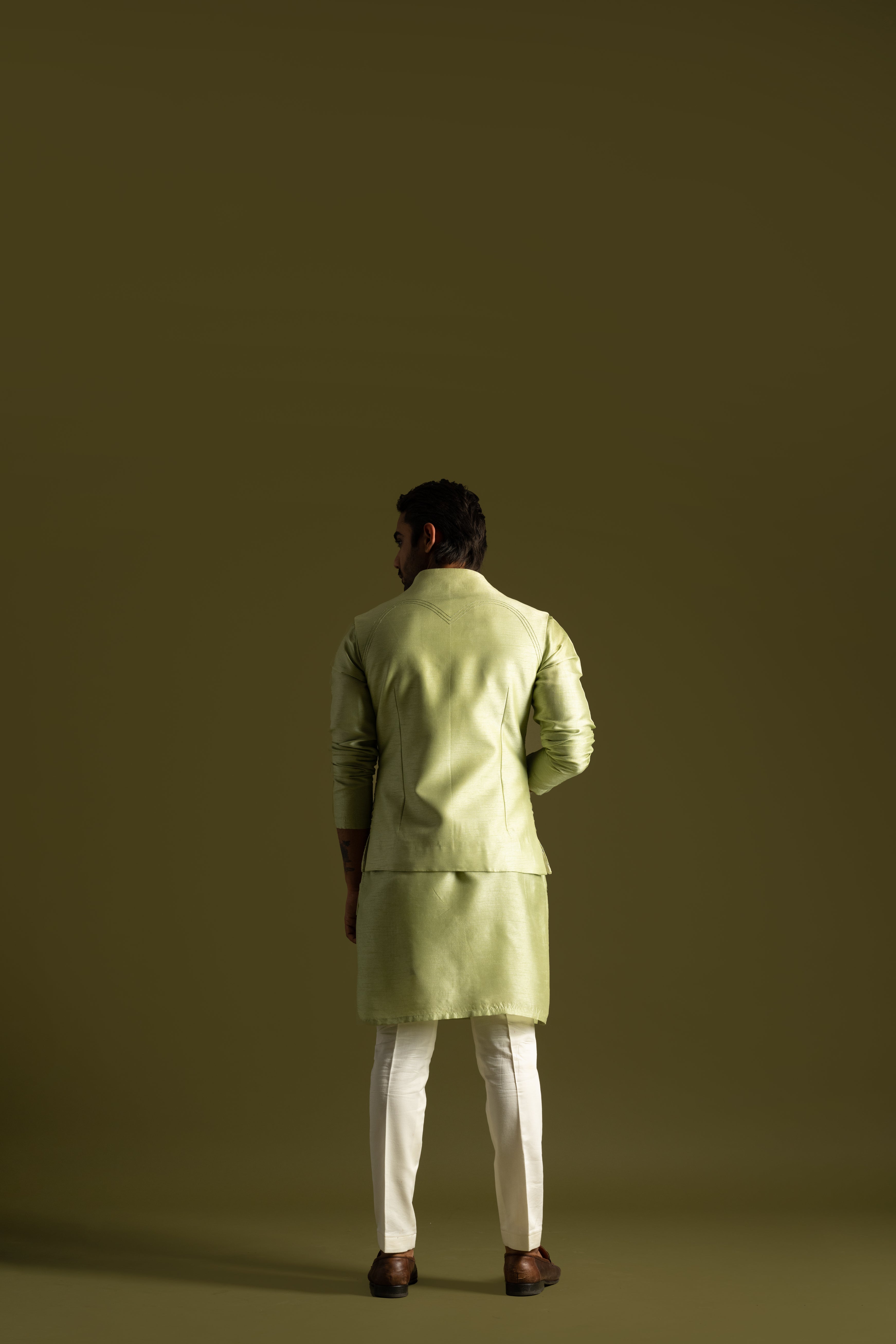 PISTACHIO GREEN THREADWORK EMBROIDERED NEHRU KURTA SET
