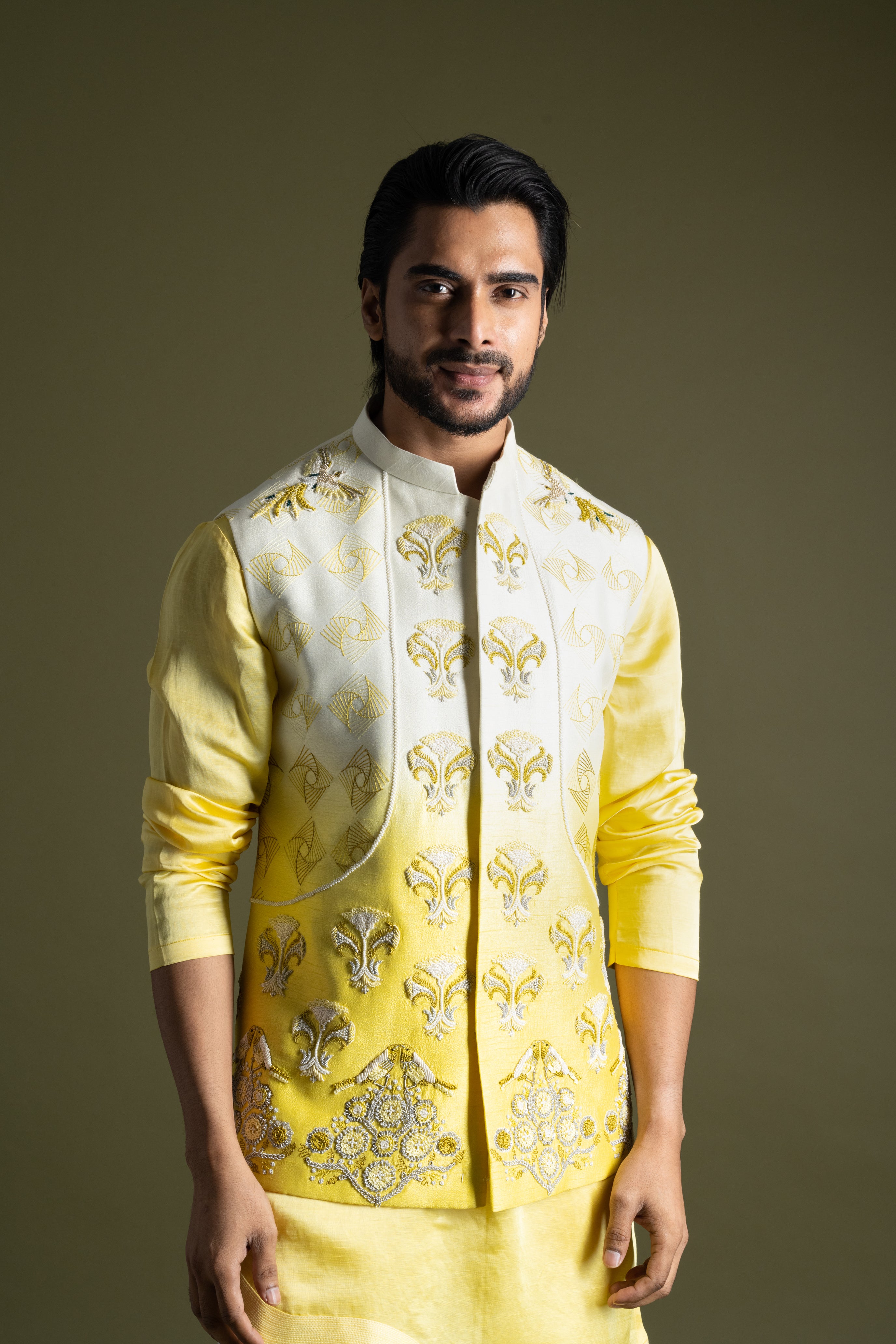 CREAM & YELLOW OMBRE NEHRU KURTA SET