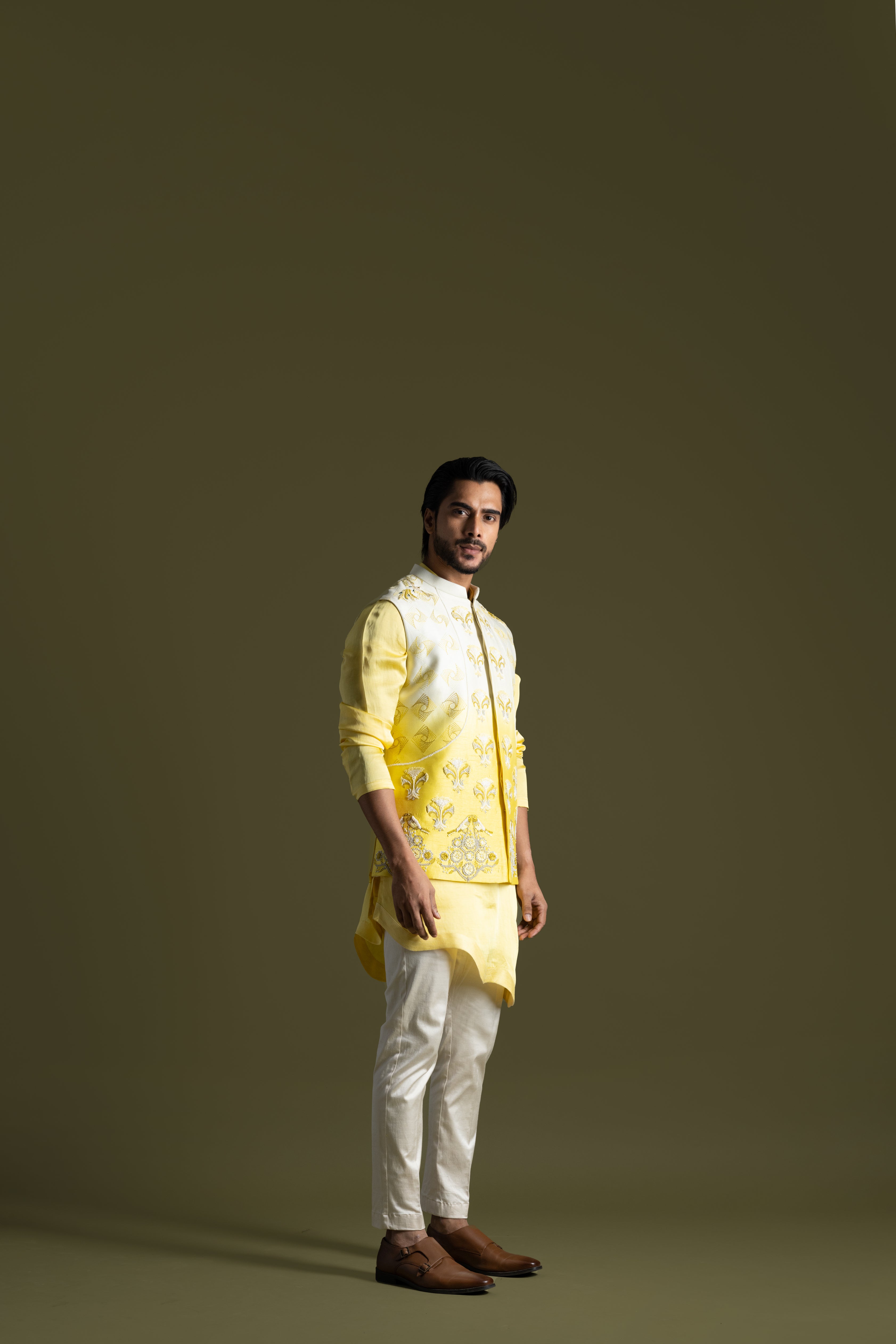 CREAM & YELLOW OMBRE NEHRU KURTA SET