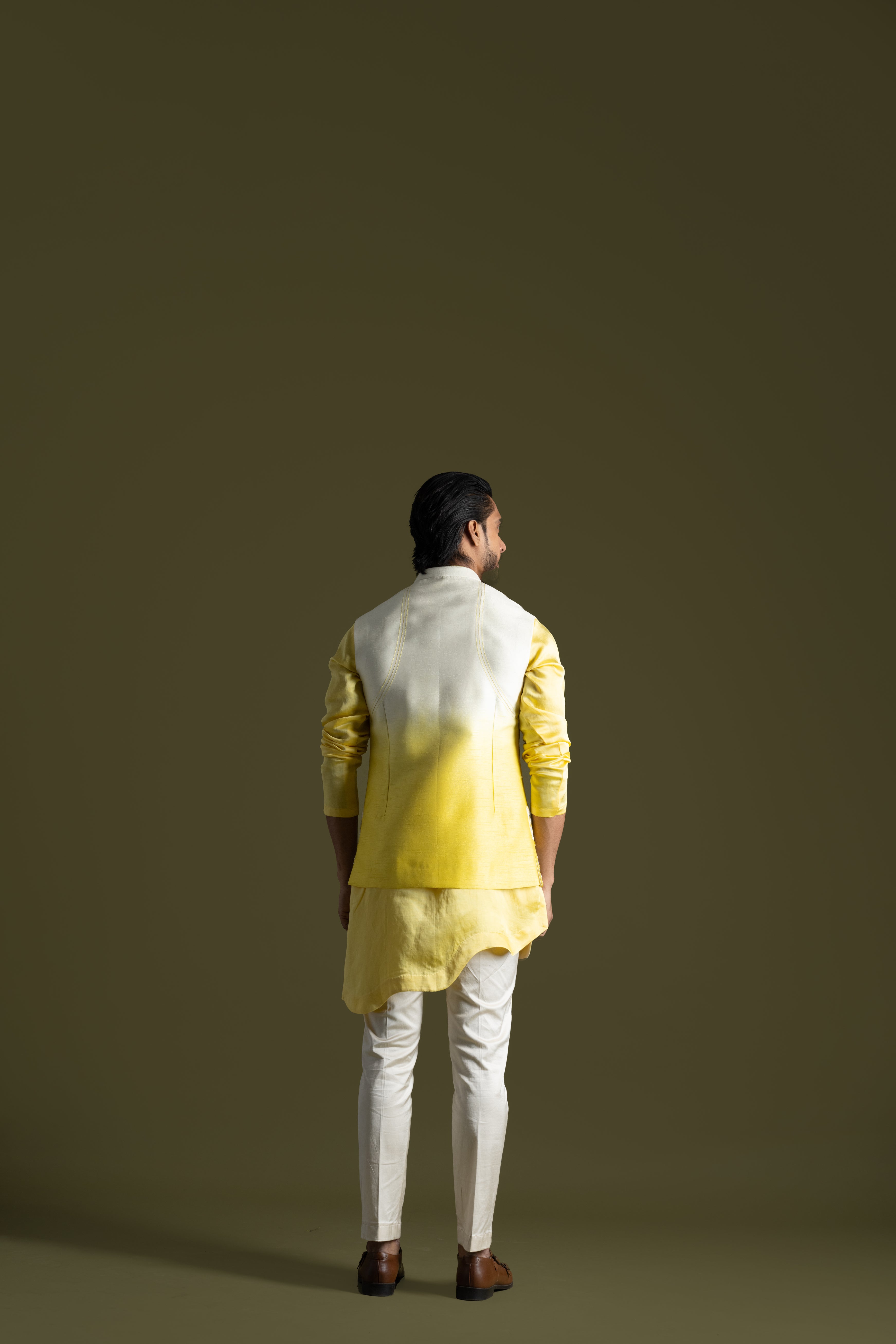 CREAM & YELLOW OMBRE NEHRU KURTA SET