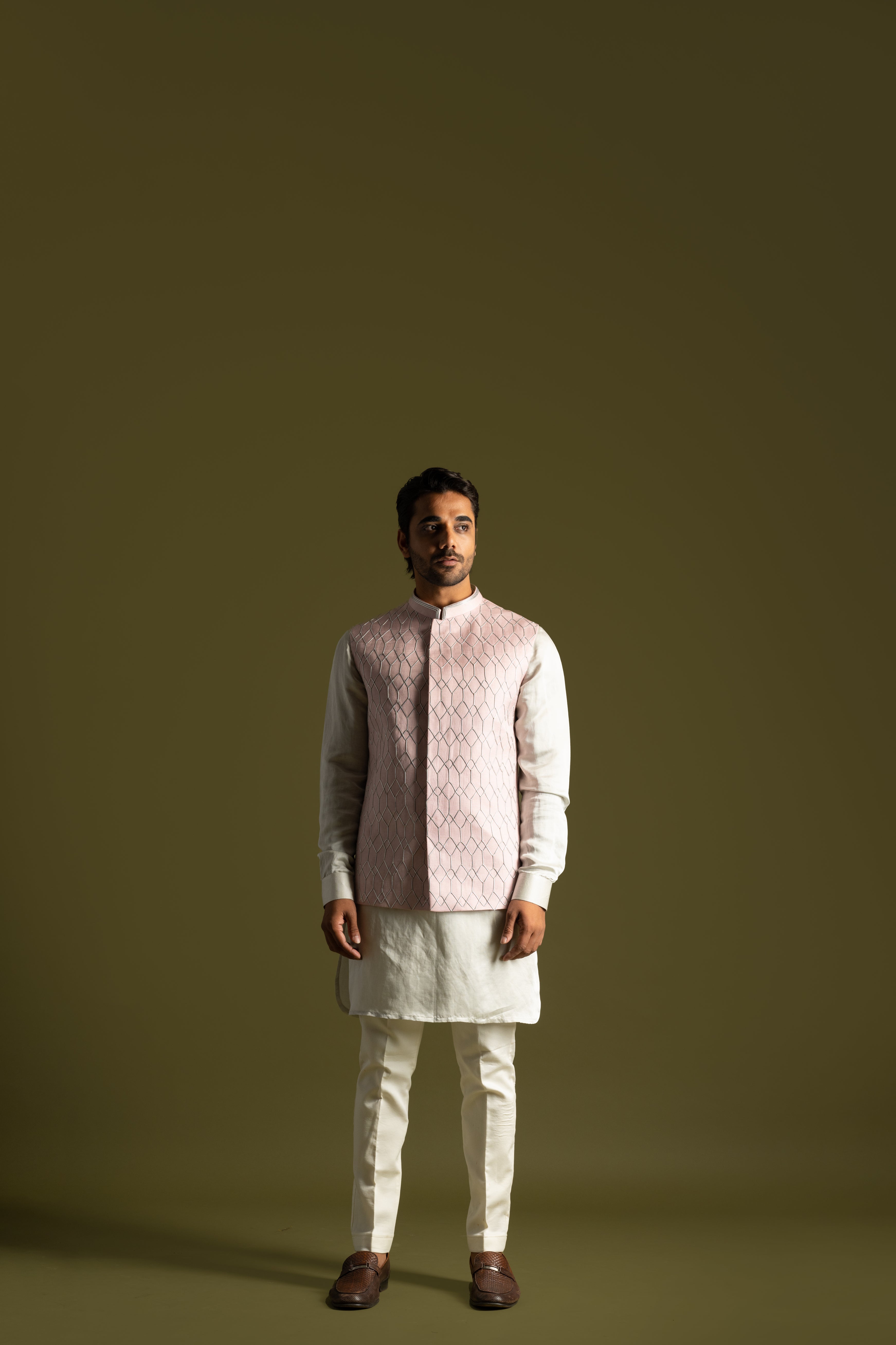 DUSTY PINK & GREY NEHRU KURTAB SET