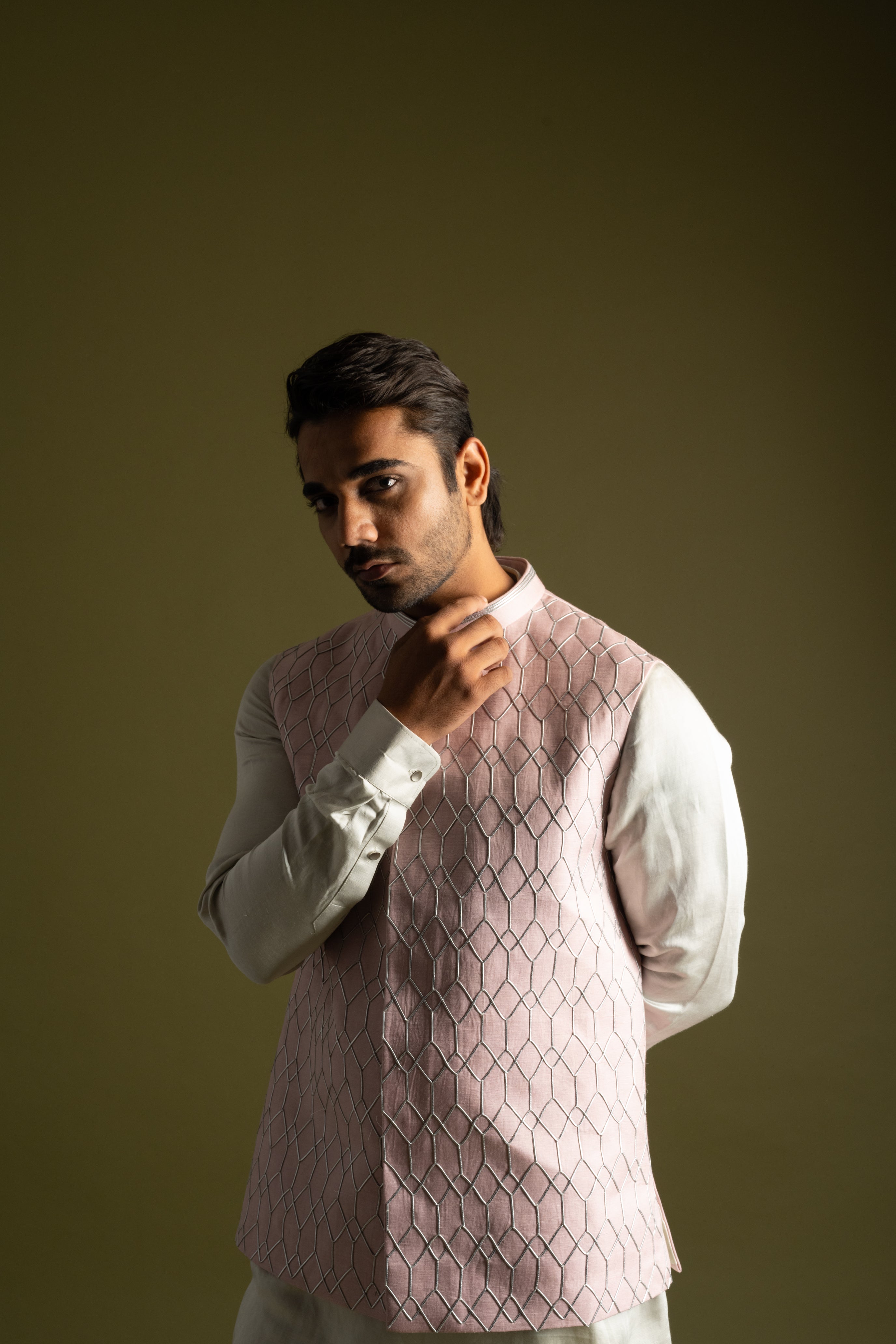 DUSTY PINK & GREY NEHRU KURTAB SET