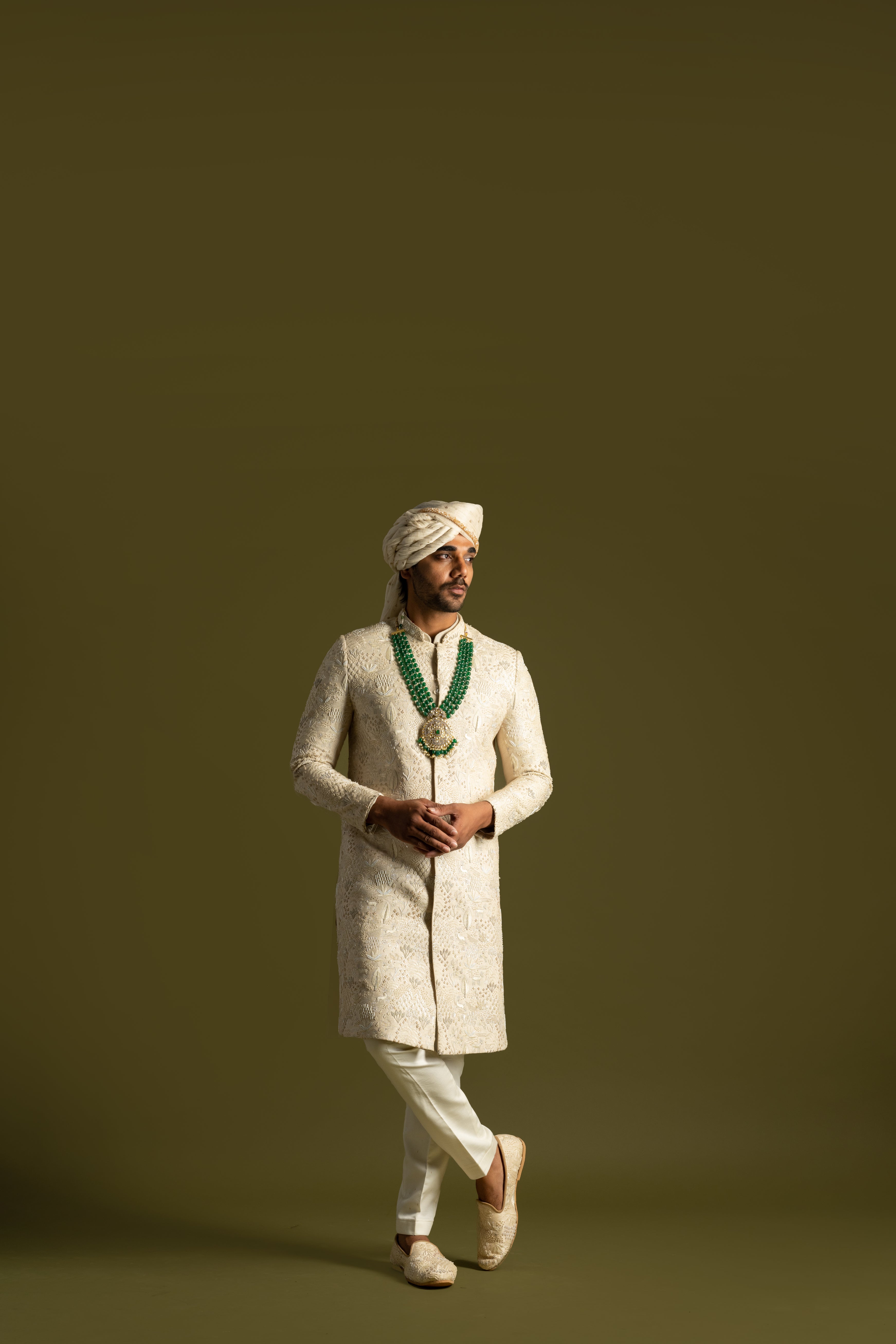 CREAM SILK SHERWANI SET